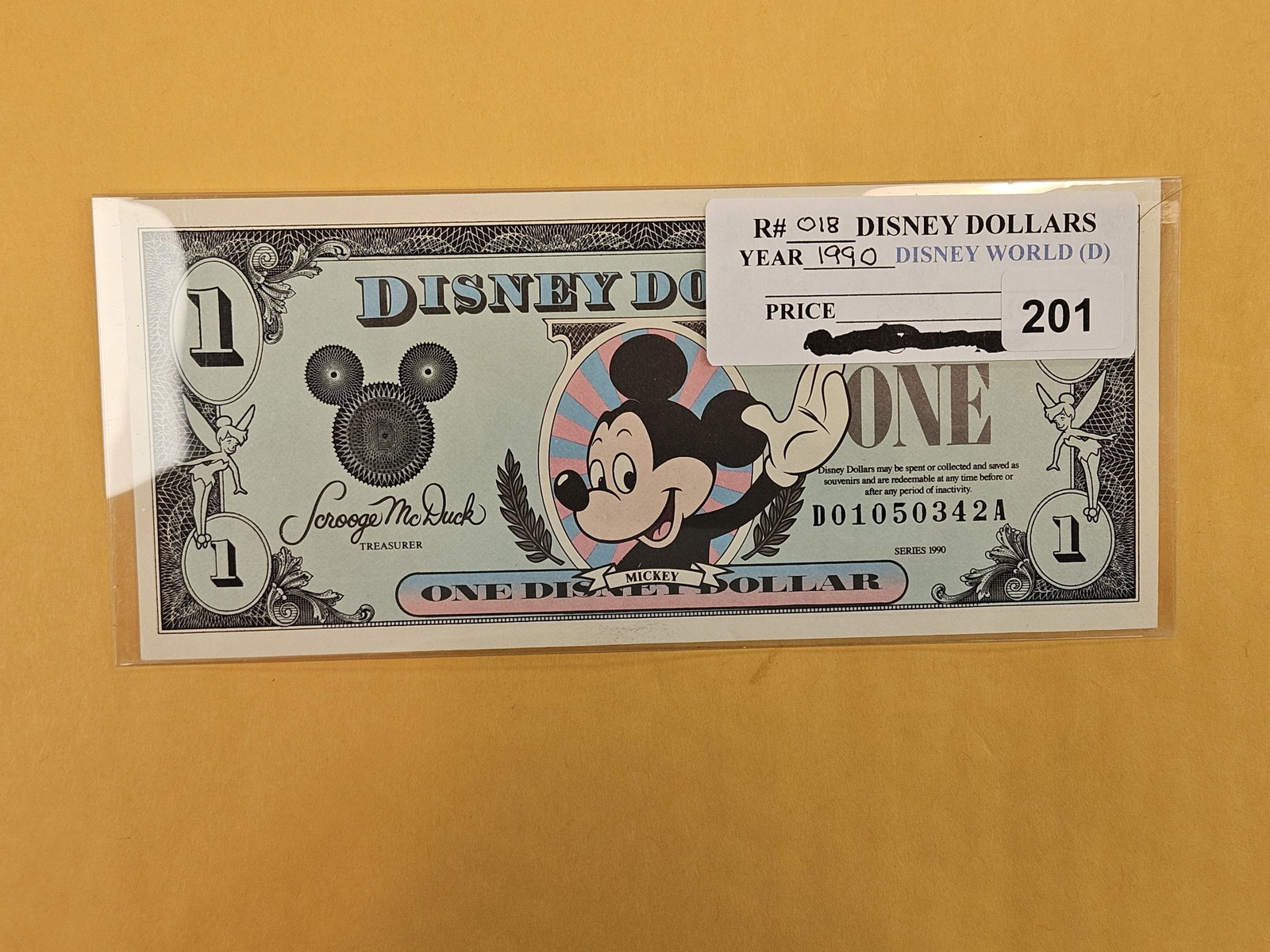 DISNEY DOLLAR! Crisp Uncirculated One Disney Dollar: 1990-D. Fourth year issue