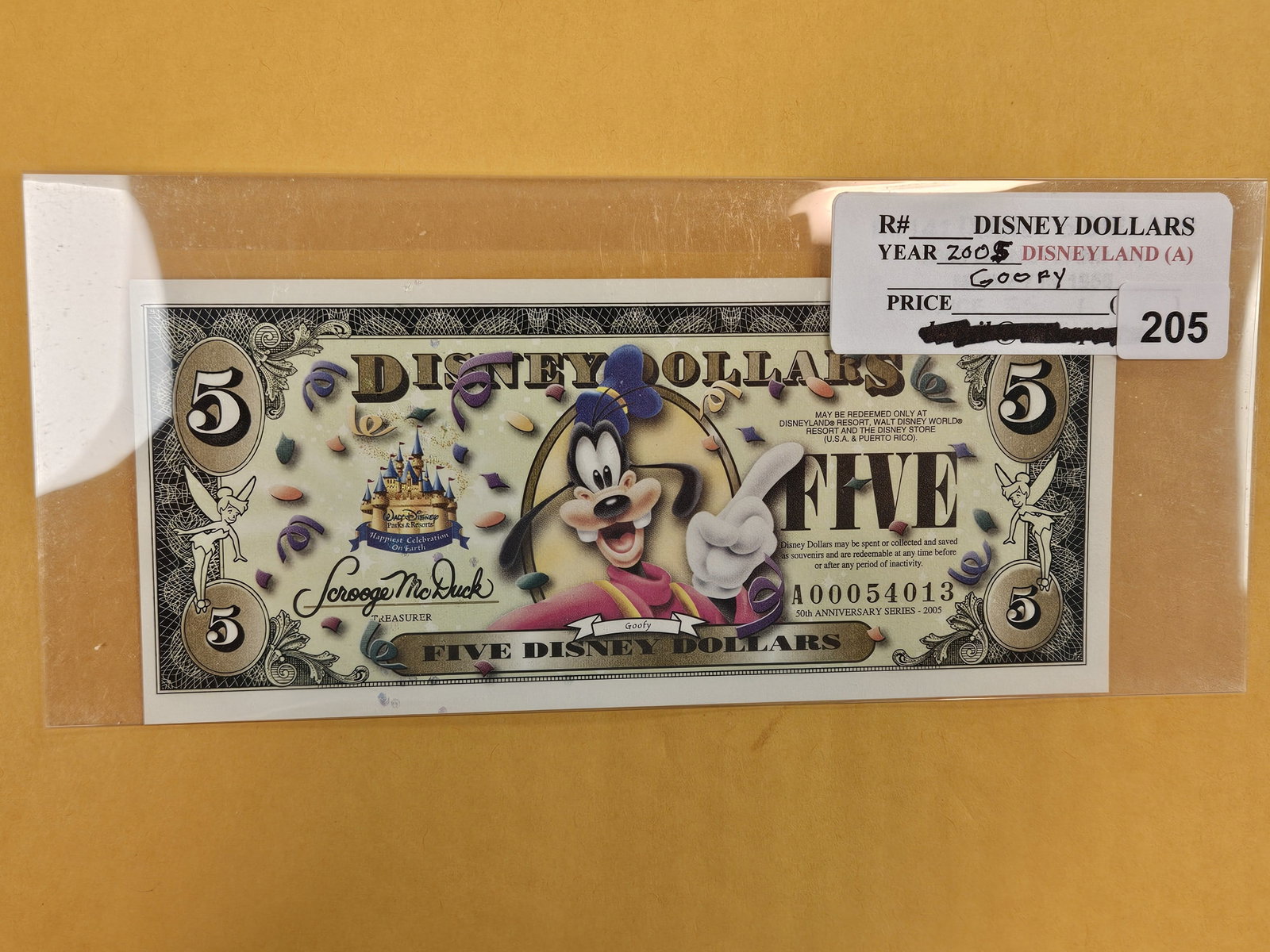 DISNEY DOLLAR! Crisp Uncirculated Five Disney Dollars: 2005-A. Goofy