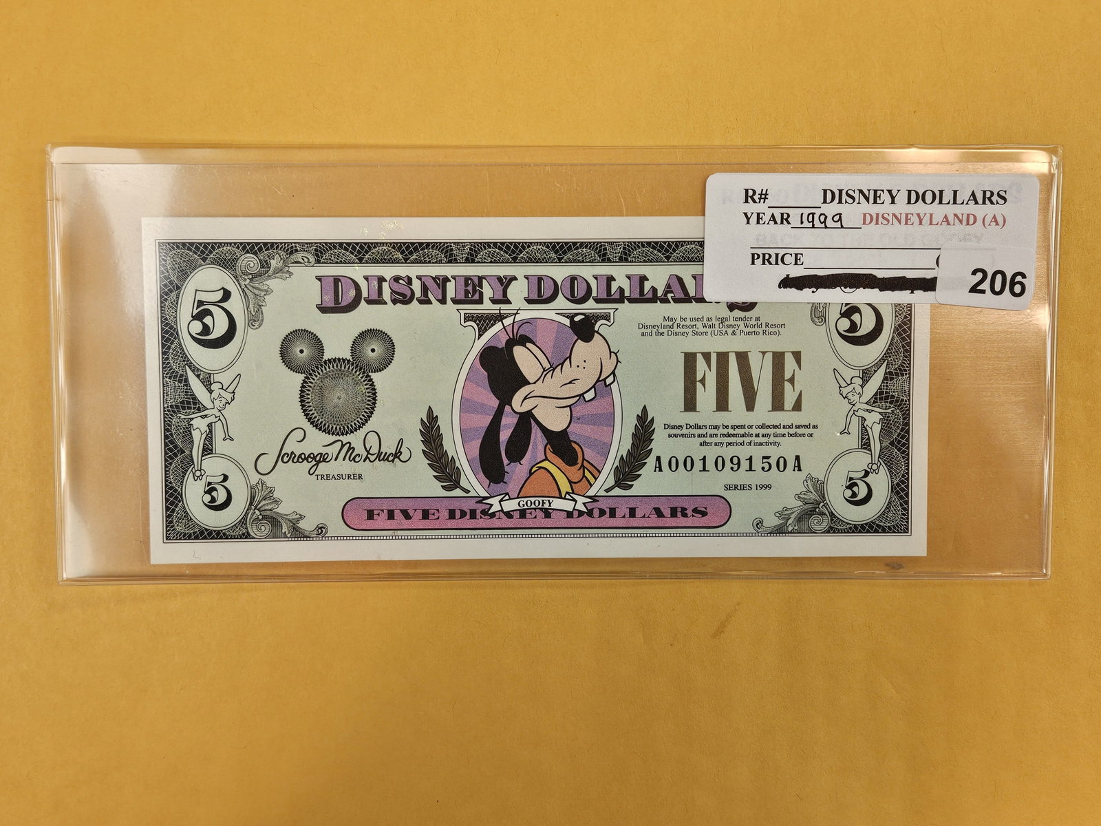 DISNEY DOLLAR! Crisp Uncirculated Five Disney Dollars: 1999-A. Goofy