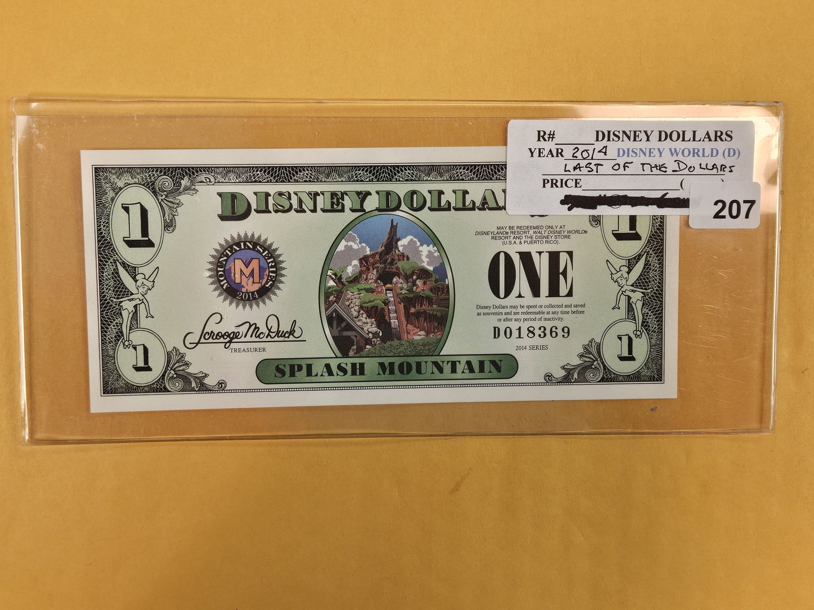 DISNEY DOLLAR! Crisp Uncirculated One Disney Dollar: 2014-D. Splash Mountain.