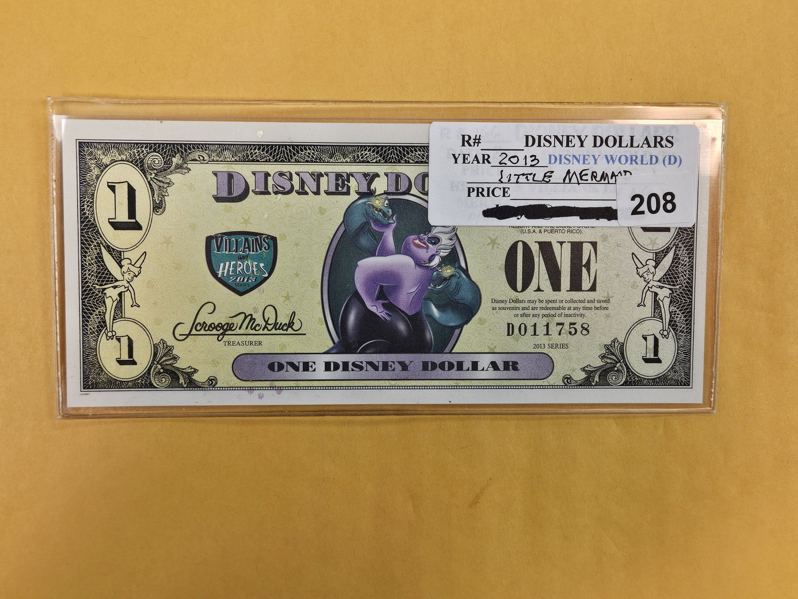 DISNEY DOLLAR! Crisp Uncirculated One Disney Dollar: 2013-D. Little Mermaid