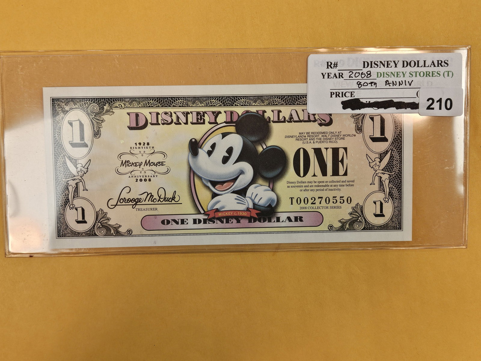 DISNEY DOLLAR! Crisp Uncirculated One Disney Dollar: 2008-T. 80th