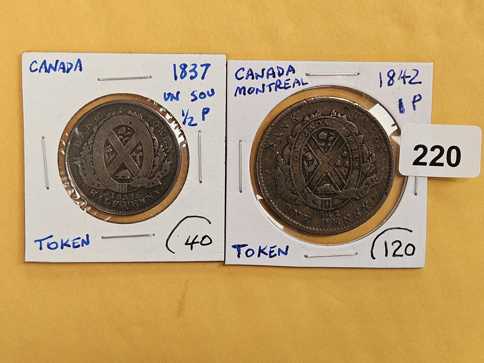 1837 and 1842 Canadian copper coins (1 of 5)