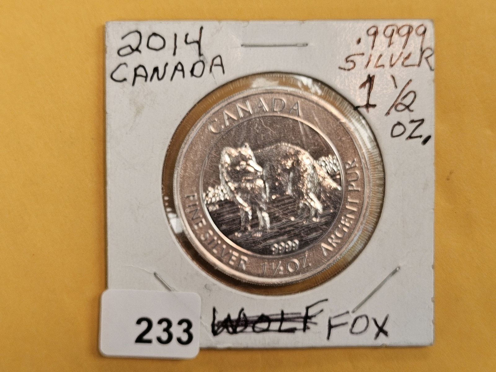 GEM 2014 Canada silver 8 Dollars: Fox. 1.5 Troy ounces of .999 fine silver