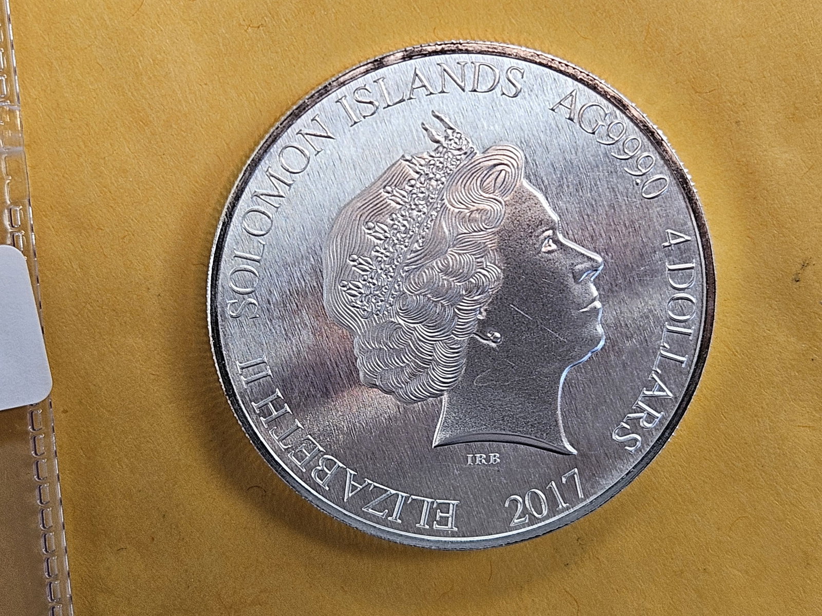 GEM 2017 Solomon Islands silver Four Dollars: Reverse Proof. Made from .999 fine silver. 1.5 ounces