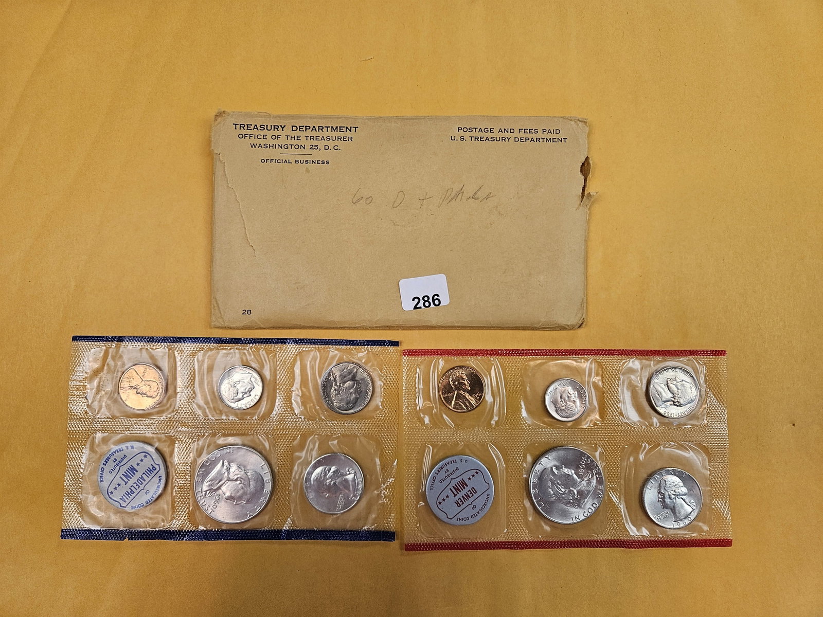 VARIETY! 1960 P & D US Silver Mint Set: KEY Type B Reverse Quarter. Separation between E and S in states