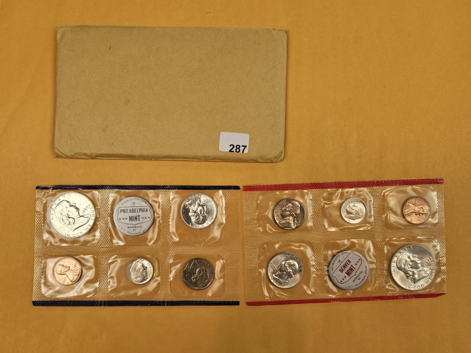 VARIETY! 1959 P & D US Silver Mint Set: KEY Type B Reverse Quarter. Separation between E and S in states