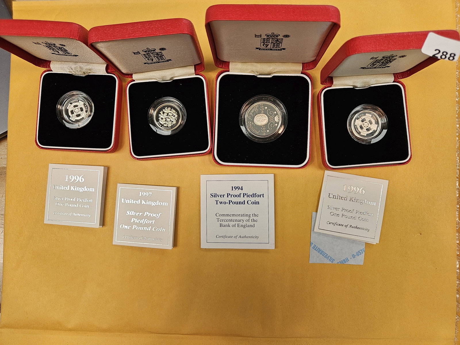 Four United Kingdom SILVER Proof Piedfort Coins: All in OGP with COAs