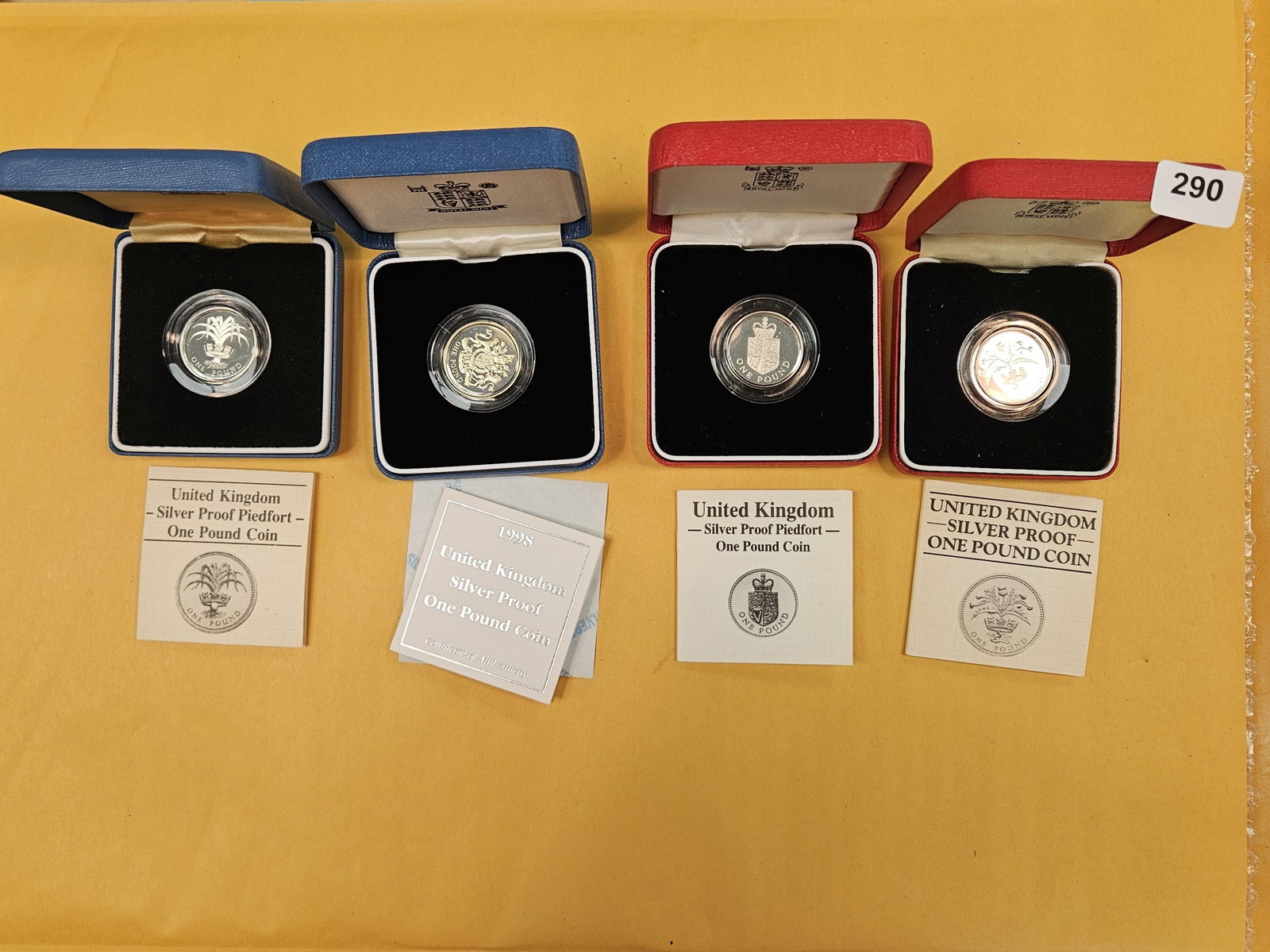 Four United Kingdom SILVER Proof Piedfort Coins: All in OGP with COAs