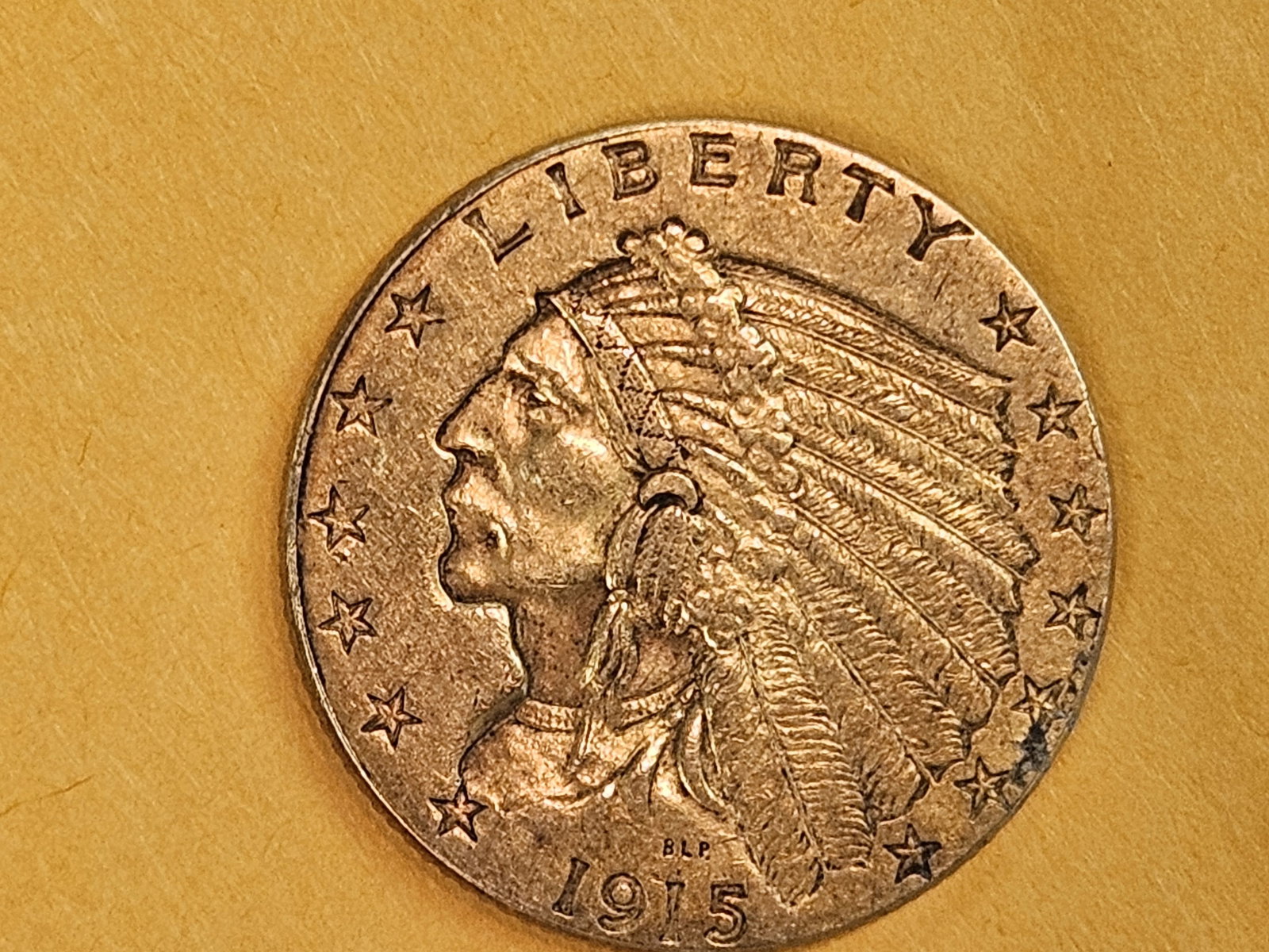 GOLD! About Uncirculated plus 1915 Indian Head Gold $2.5 Dollars - 3