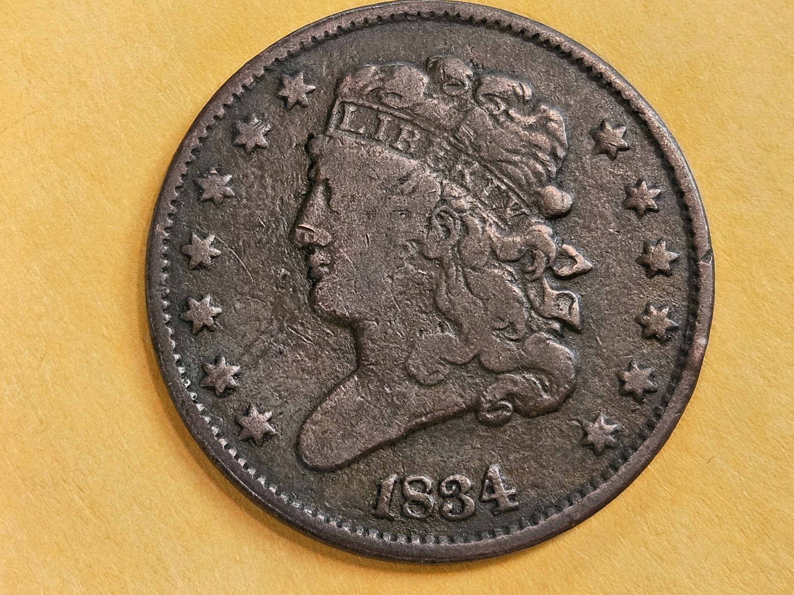 1834 Classic Head Half Cent in Fine: Decent eye appeal
