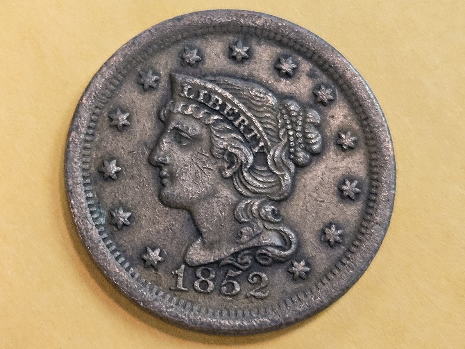 1852 Braided Hair Large Cent: In Extra Fine plus