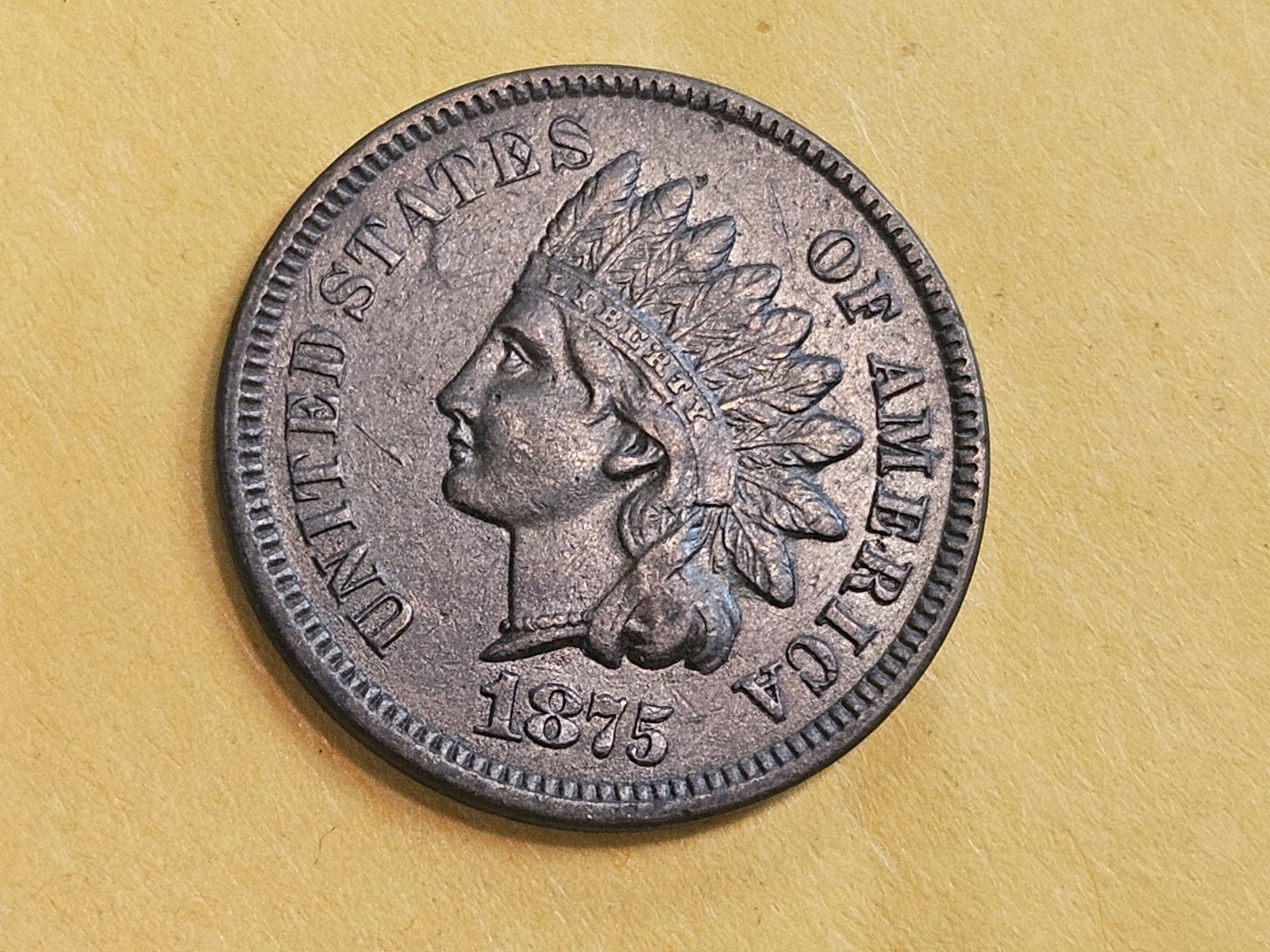 Better Date 1875 Indian cent: In Very Fine plus