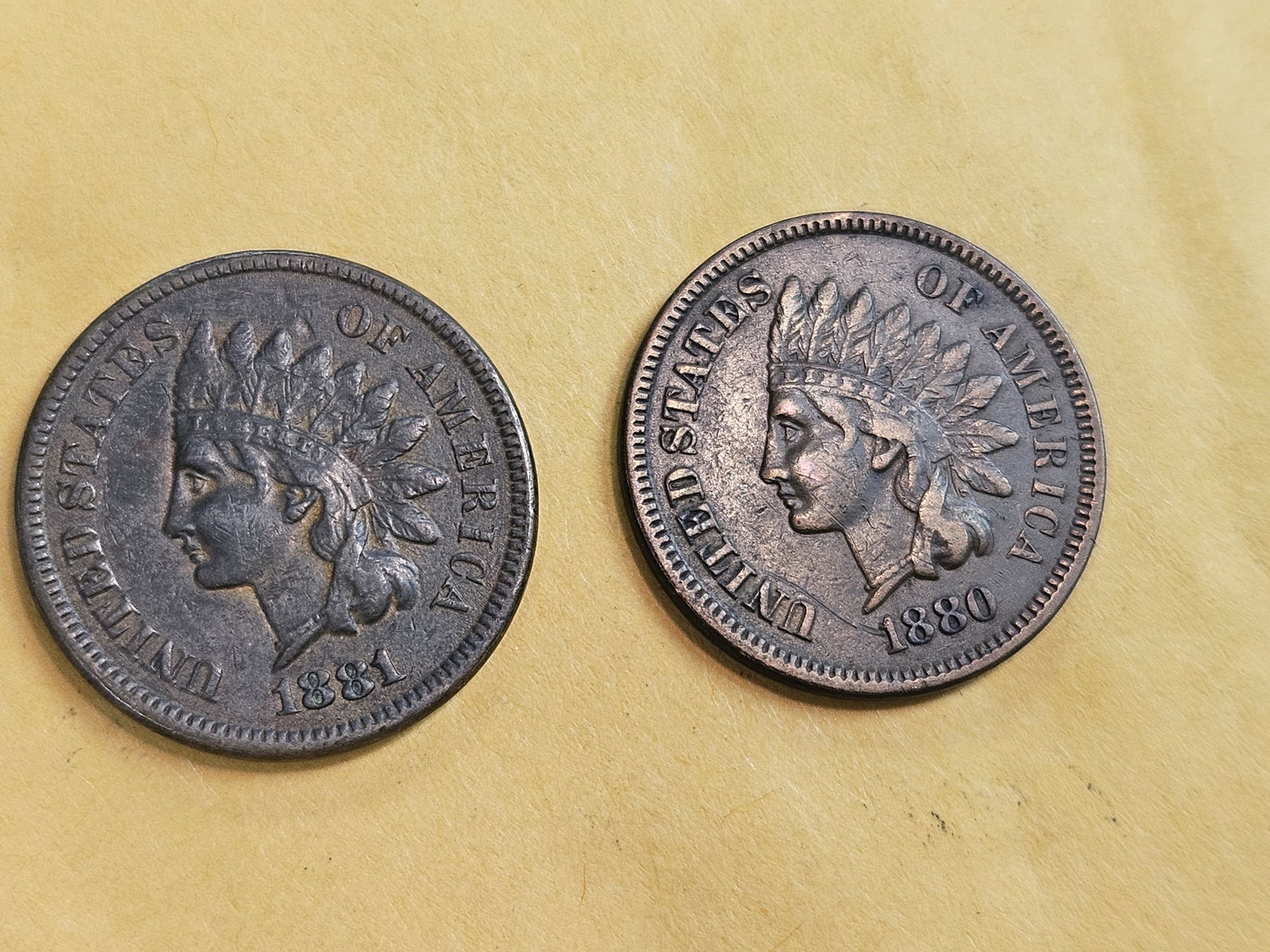 Two better grade Indian cents in Extra Fine: 1880 and 1881