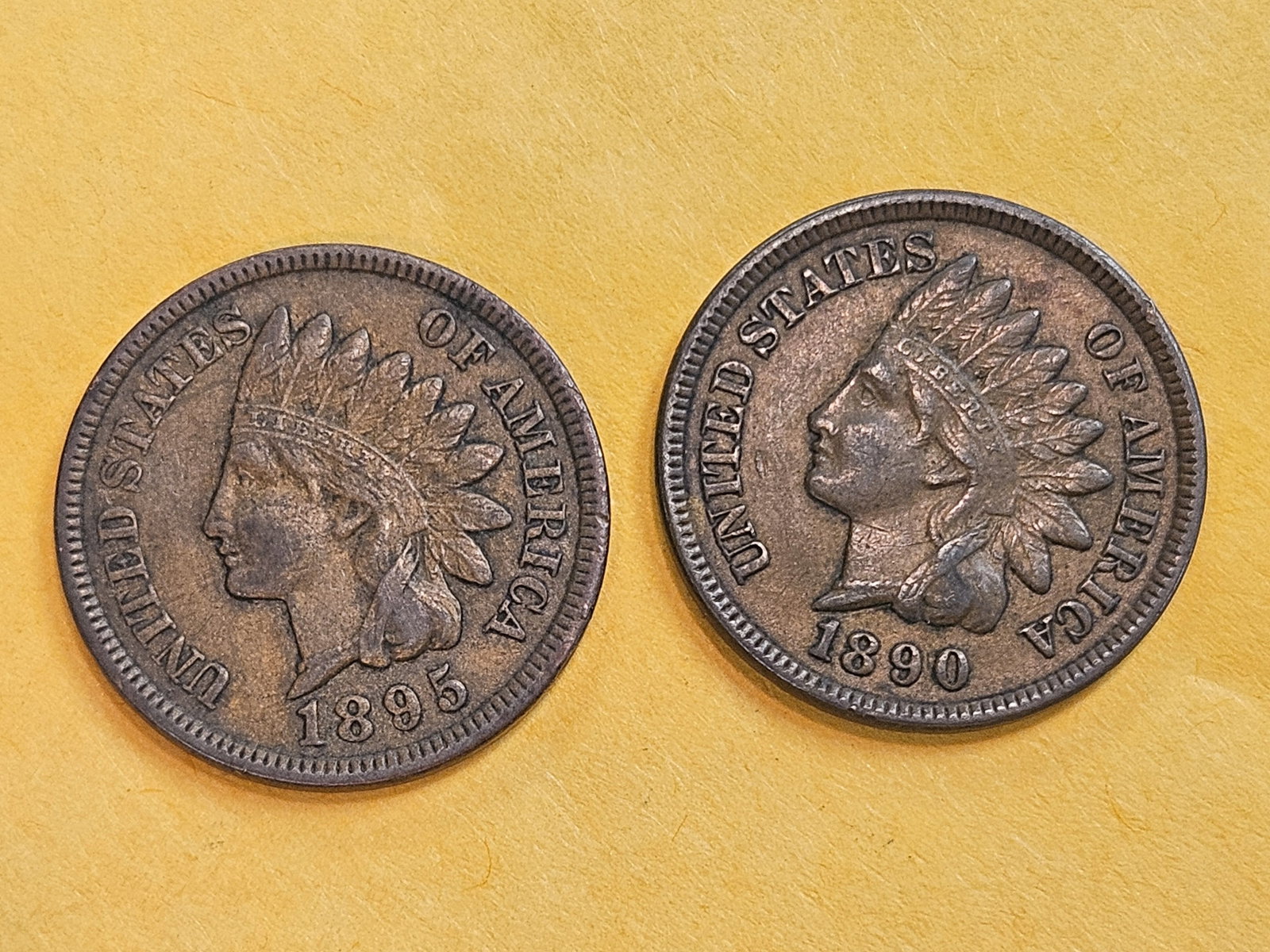 Two more Indian cents in Extra Fine plus: 1890 and 1895