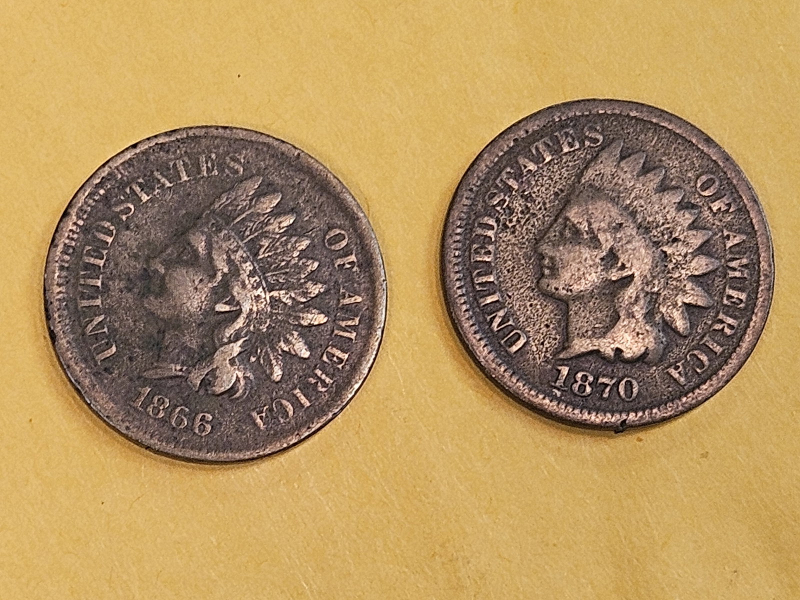 Two Semi-key Indian Cents: 1866 and 1870