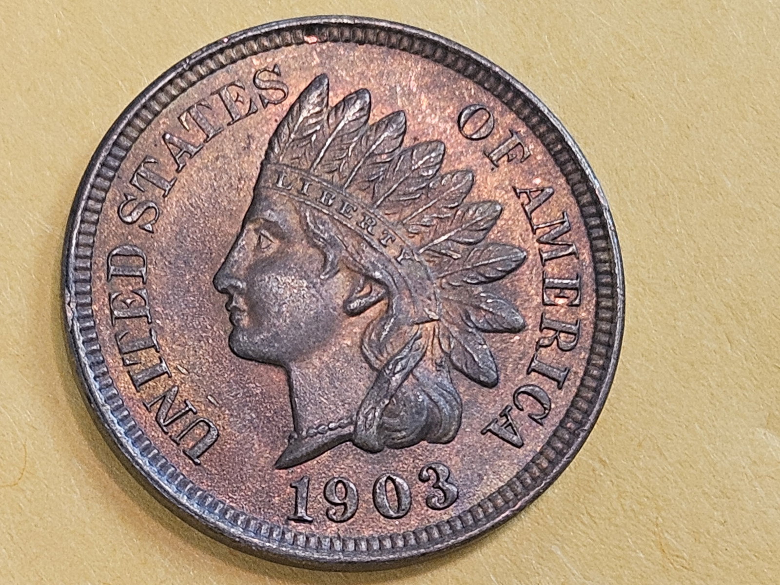 Red-Brown Uncirculated 1903 Indian Cent: Gorgeous Orangy luster