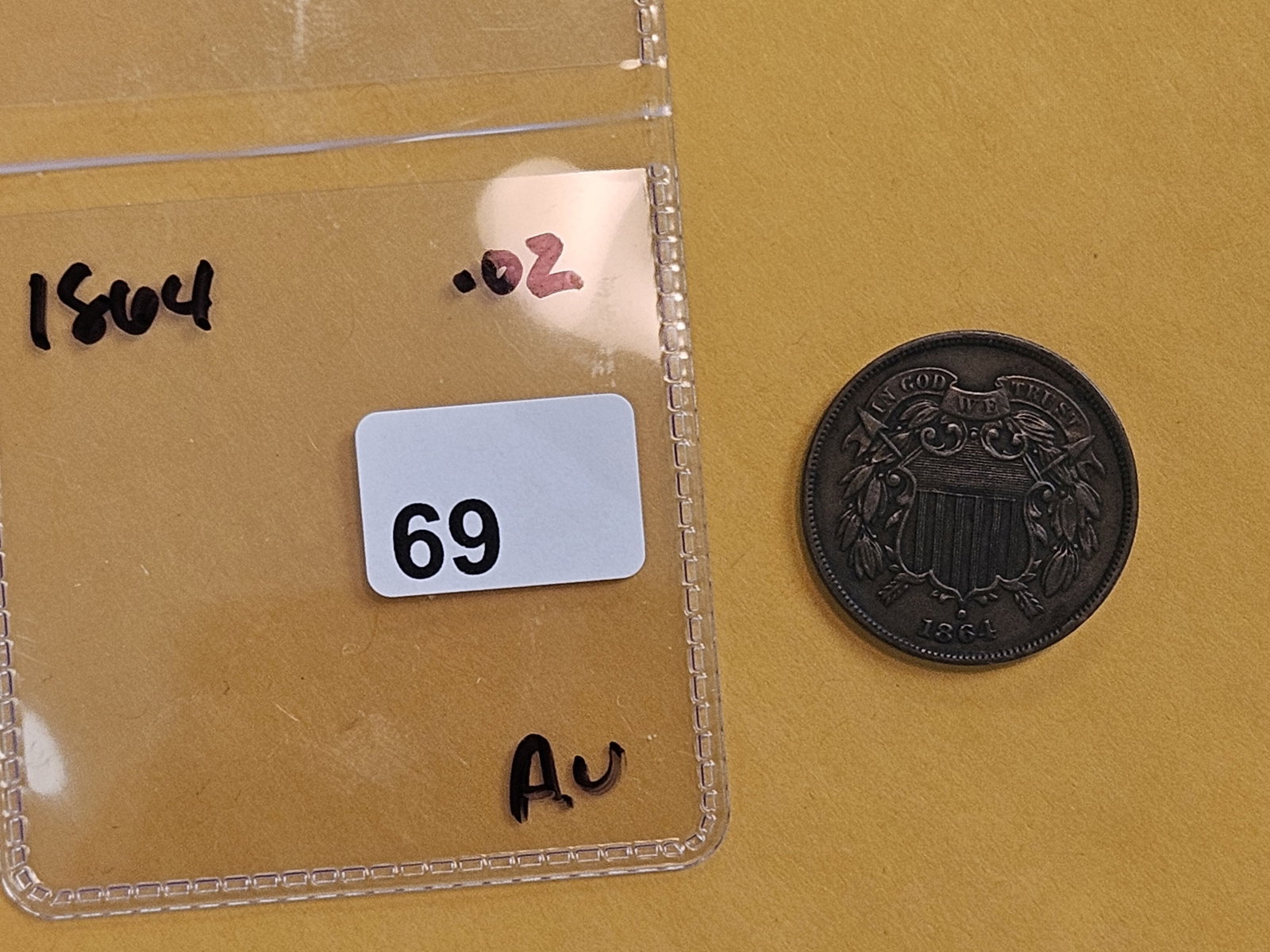 Nice About Uncirculated plus 1864 Two Cent piece - 2
