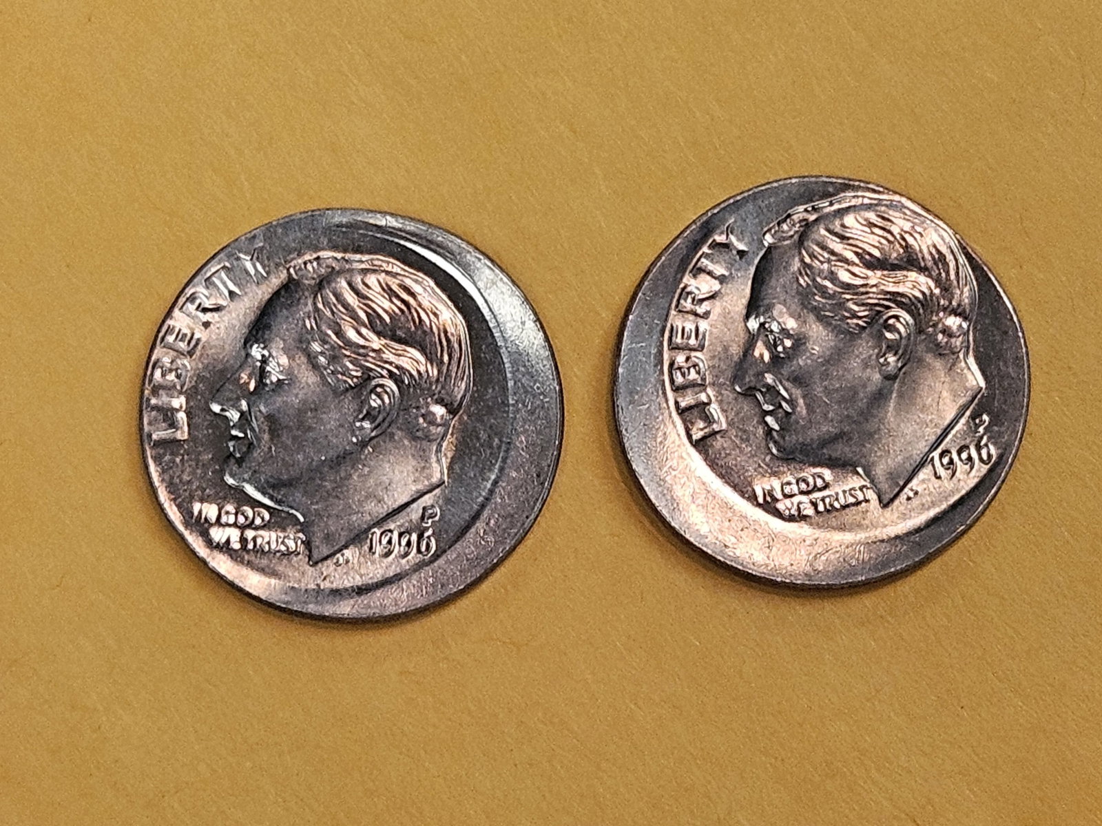 MINT ERRORS! Two GEM Brilliant Uncirculated 1996 Roosevelt Dimes (1 of 6)