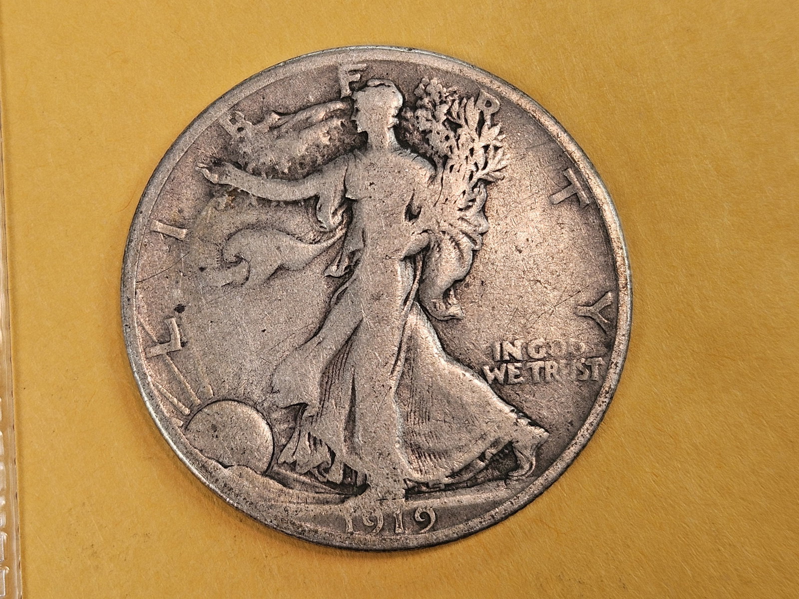 Semi-Key 1919-S Walking Liberty Half Dollar: In Very Good.