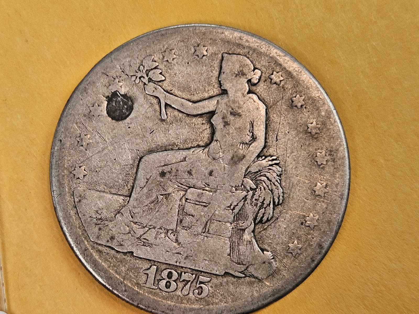 1875-S Silver Trade Dollar in Good - details: Plugged