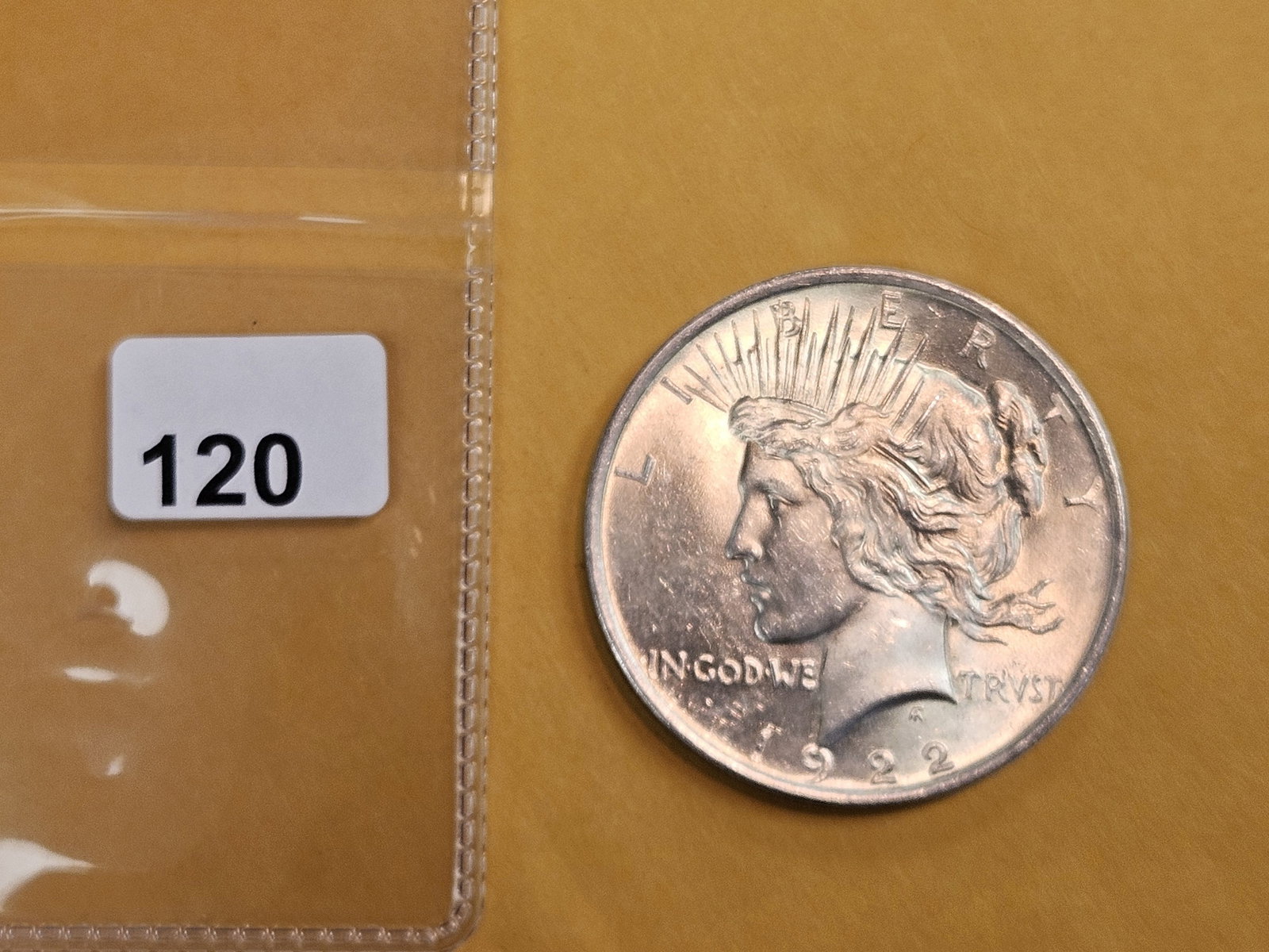 Choice Brilliant Uncirculated 1922 Peace silver Dollar - 2