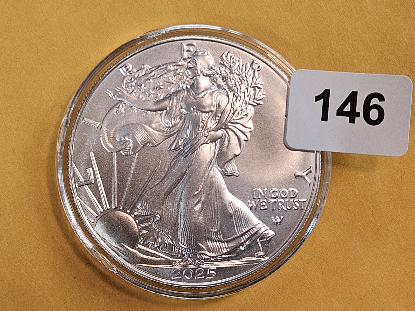 GEM Brilliant Uncirculated 2025 American Silver Eagle: In original plastic capsule