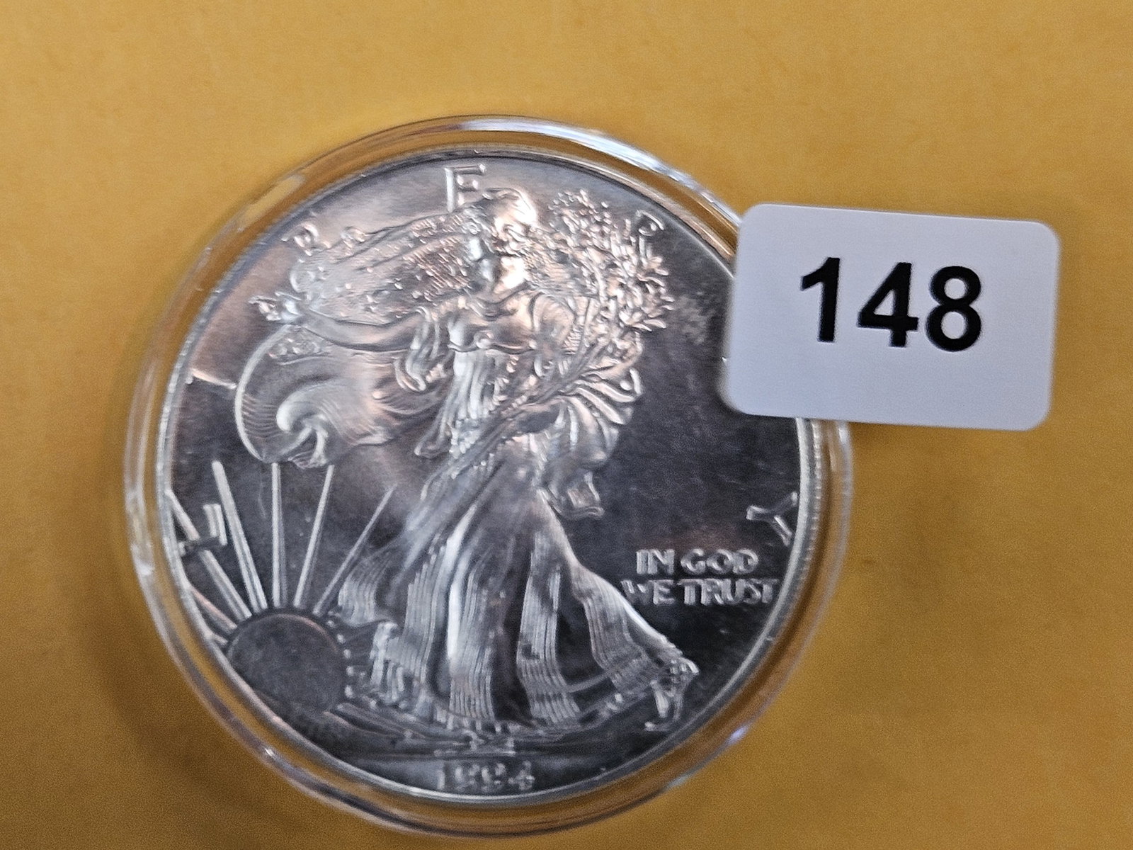 Better Date GEM Brilliant Uncirculated 1994 American Silver Eagle: In original plastic capsule