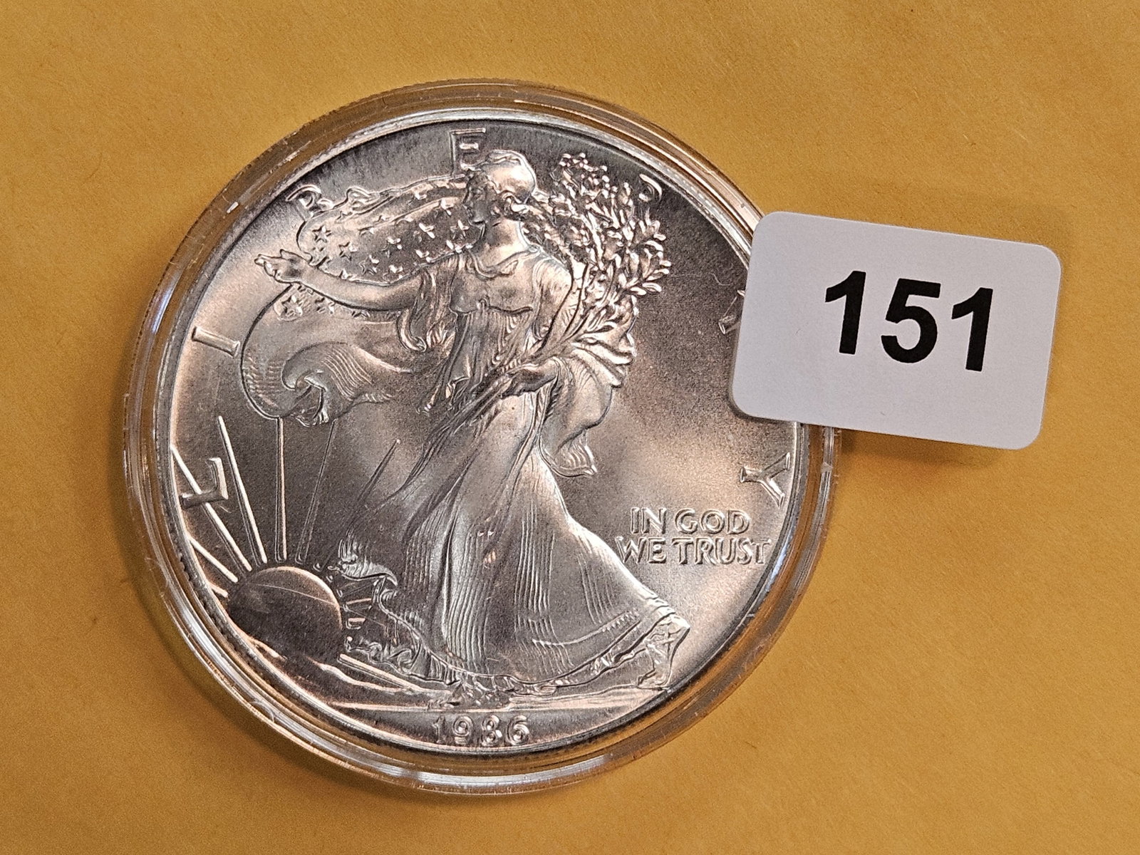 KEY DATE GEM Brilliant Uncirculated 1986 American Silver Eagle: In original plastic capsule