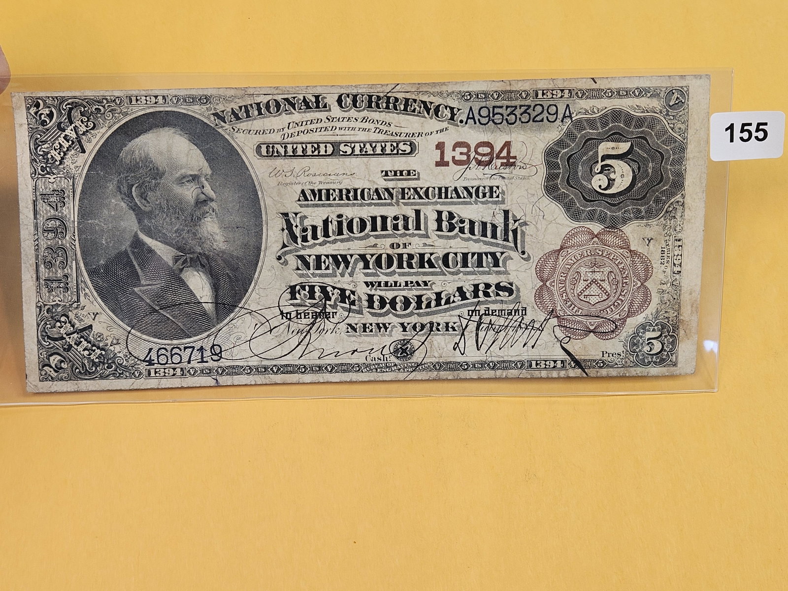 ** SCARCE ** Series of 1882 Large Size Five Dollar National Currency - 2