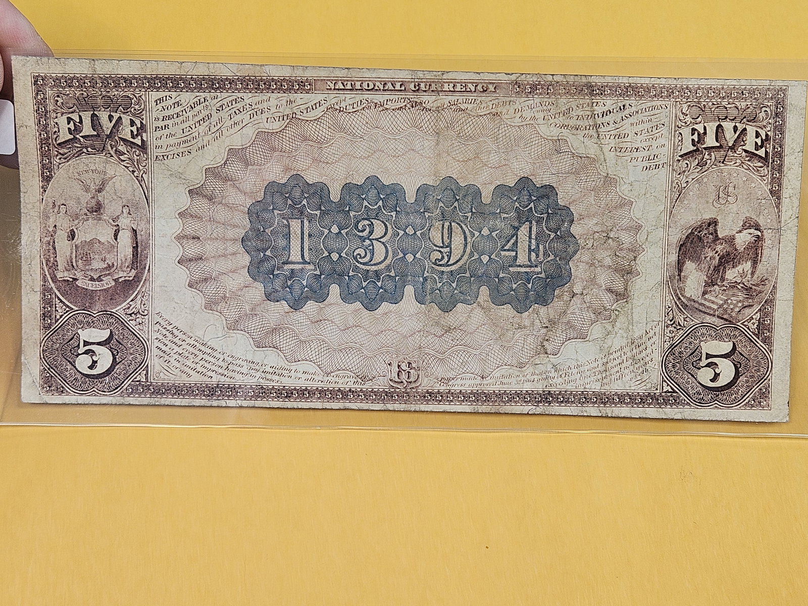 ** SCARCE ** Series of 1882 Large Size Five Dollar National Currency - 5