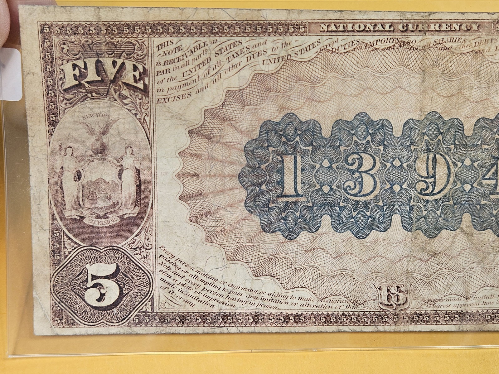 ** SCARCE ** Series of 1882 Large Size Five Dollar National Currency - 6