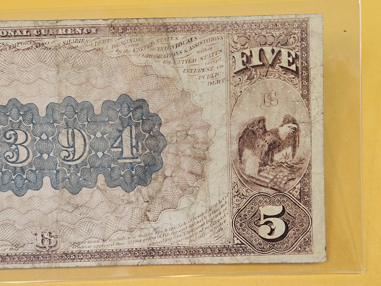 ** SCARCE ** Series of 1882 Large Size Five Dollar National Currency - 7