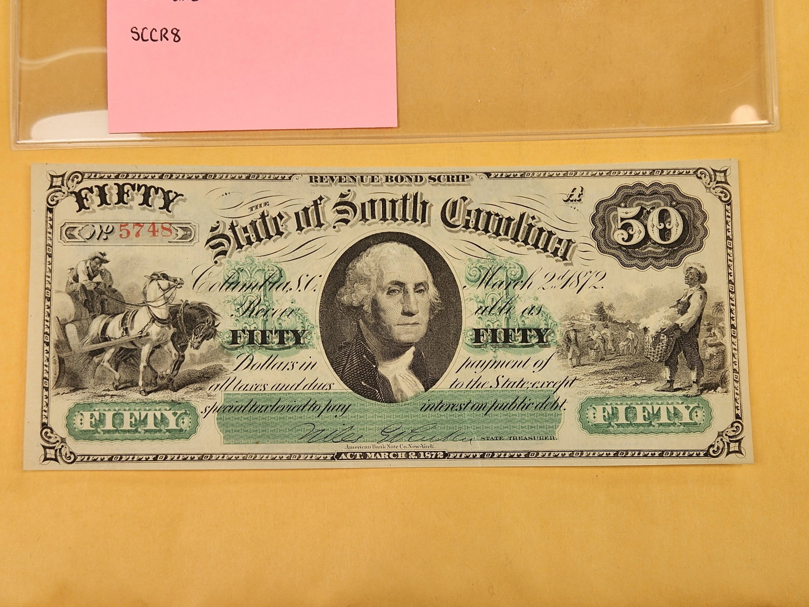 GEM Crisp Uncirculated 1872 Fifty Dollar obsolete Note - 2