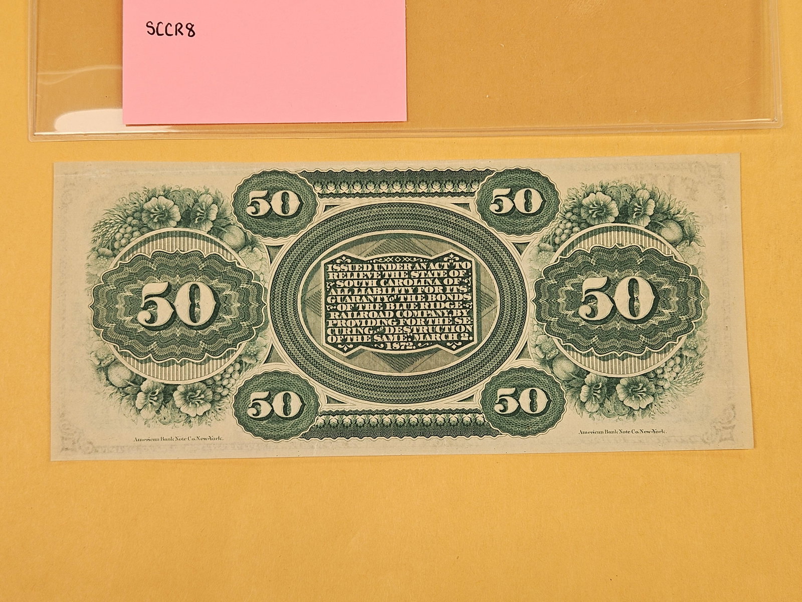 GEM Crisp Uncirculated 1872 Fifty Dollar obsolete Note - 3