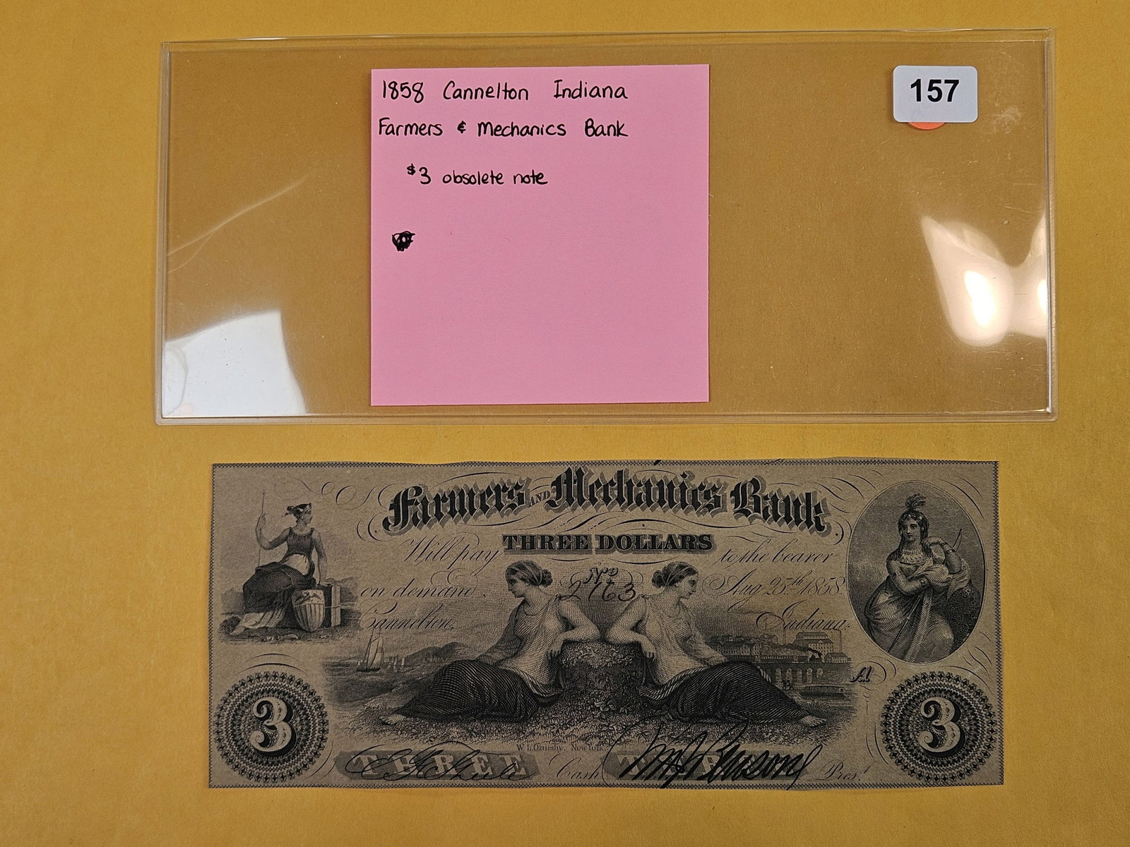 GEM Crisp Uncirculated 1858 Three Dollar obsolete Note (1 of 3)