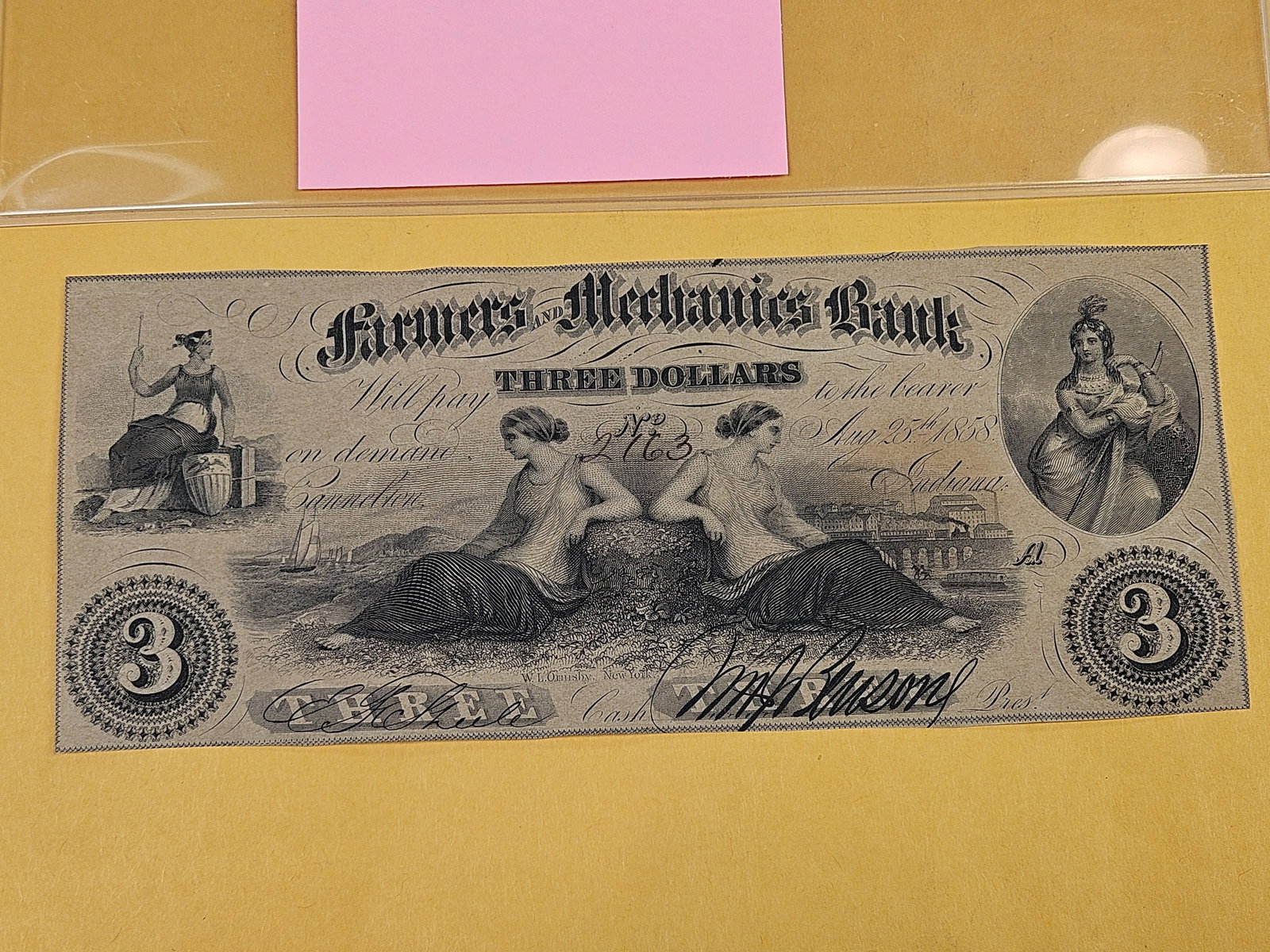 GEM Crisp Uncirculated 1858 Three Dollar obsolete Note - 2