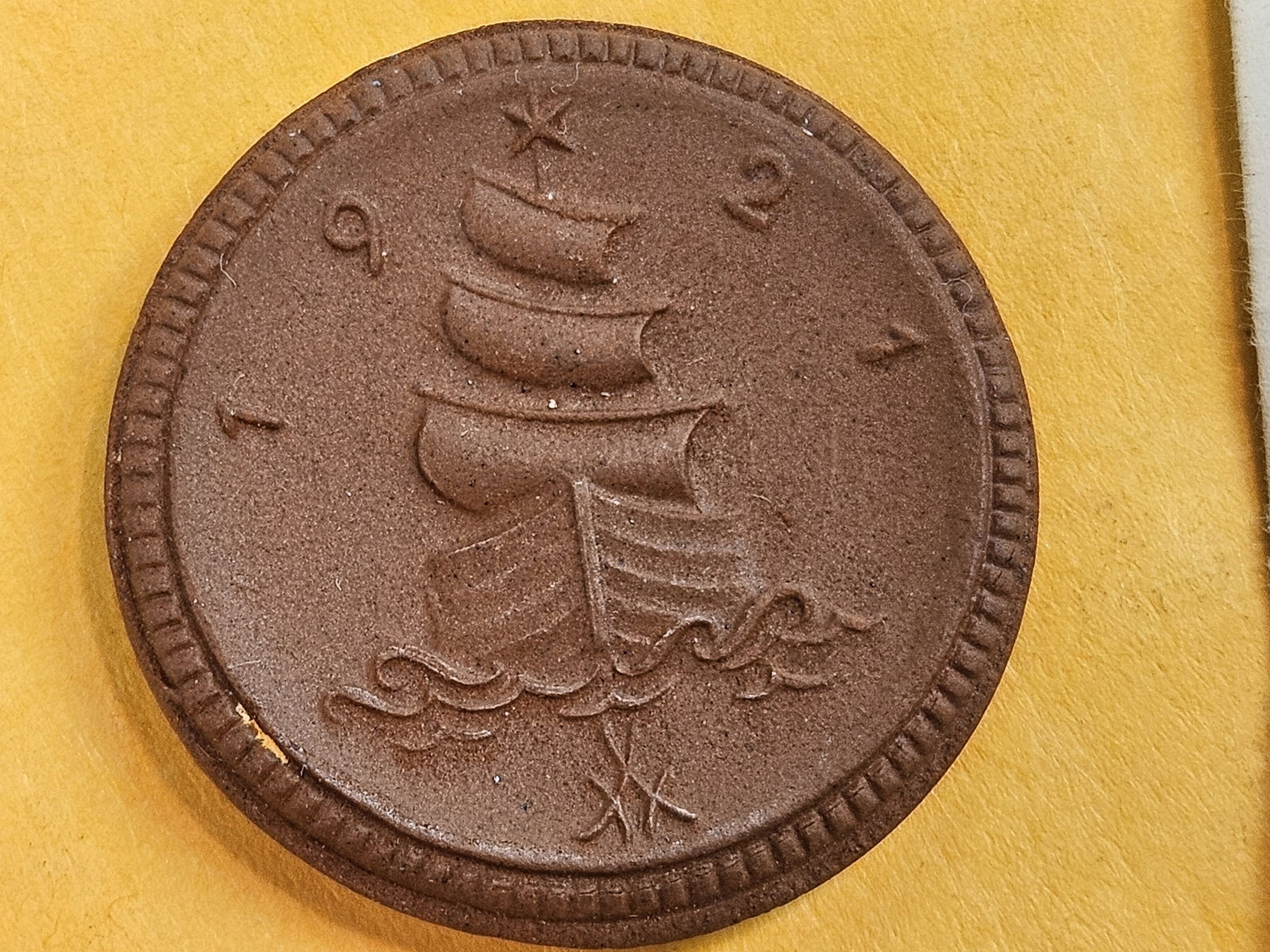 GEM 1921 German War Token 1 mark: Porcelain-clay. Sachsen.