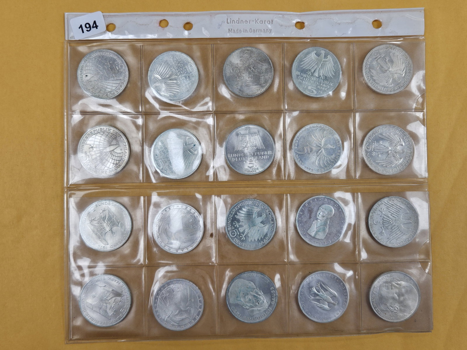 TWENTY Uncirculated Silver German 5 reichsmark coins: All Commemoratives. Nice collection. In old PVC holder