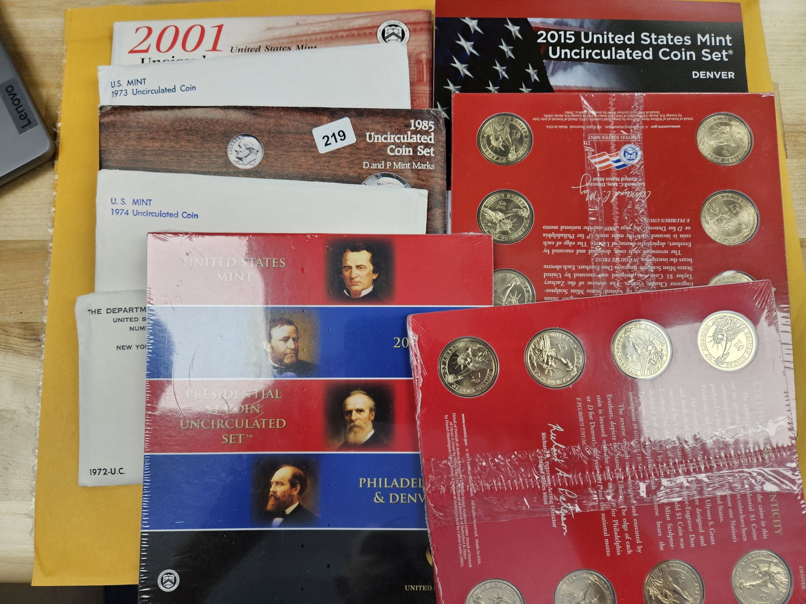 Nine Mixed US Mint Sets in OGP: Some outer boxes & COAs. Three are the dollar sets with $8 in each
