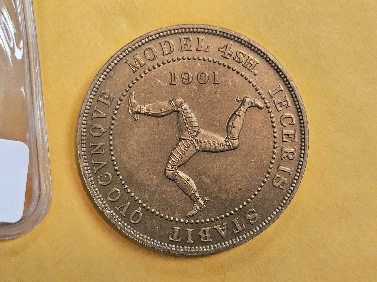 1901 Isle of Man Model 4 shillings: GEM Proof. Probably a modern restrike