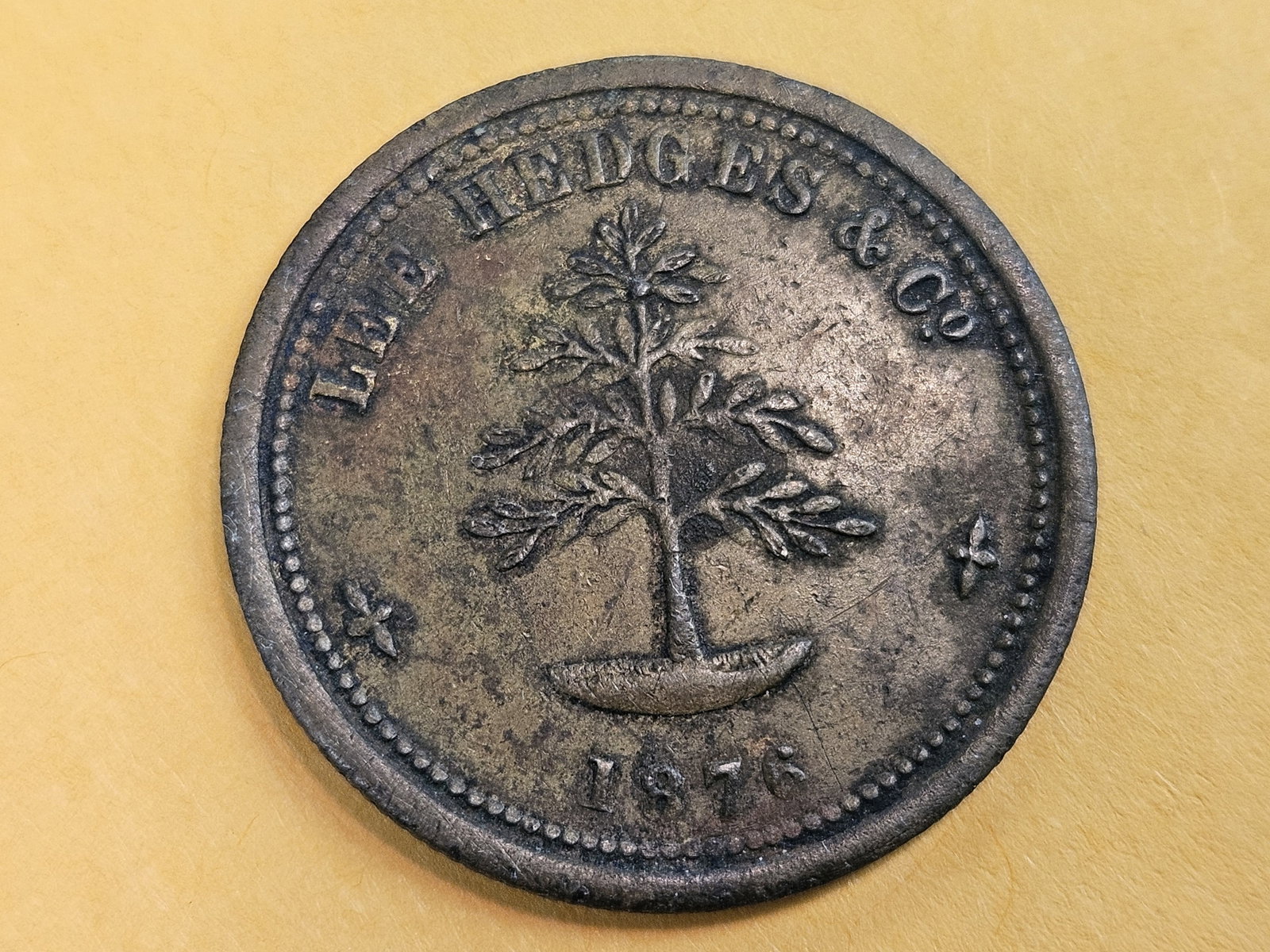 Another Scarce one! 1876 Lee Hedges & Co Token: Demattagodde Mills. Ceylon. Rare piece!