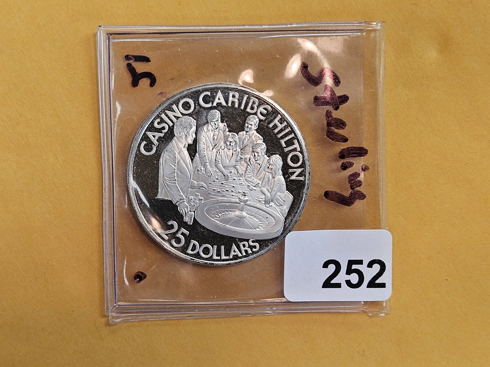 GEM Proof Deep Cameo Twenty-five Dollar SILVER Casino Token: Casino Caribe Hilton