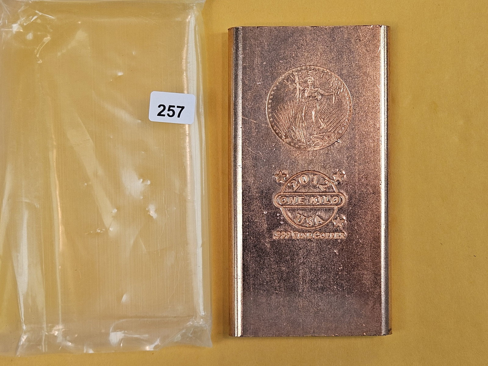 One KILO .999 fine Copper Bar: Gaudens motif