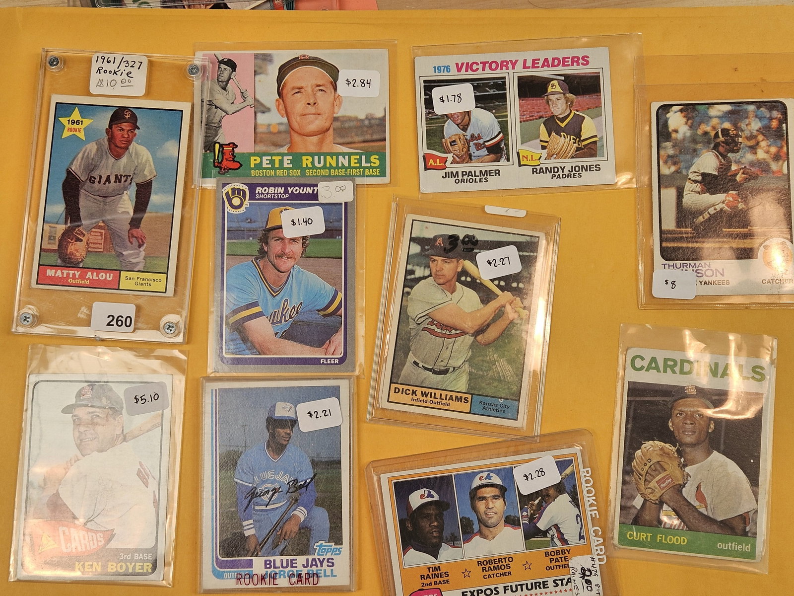 BASEBALL CARDS!: Ten better, mixed, Baseball cards. All in sleeves or hard holders
