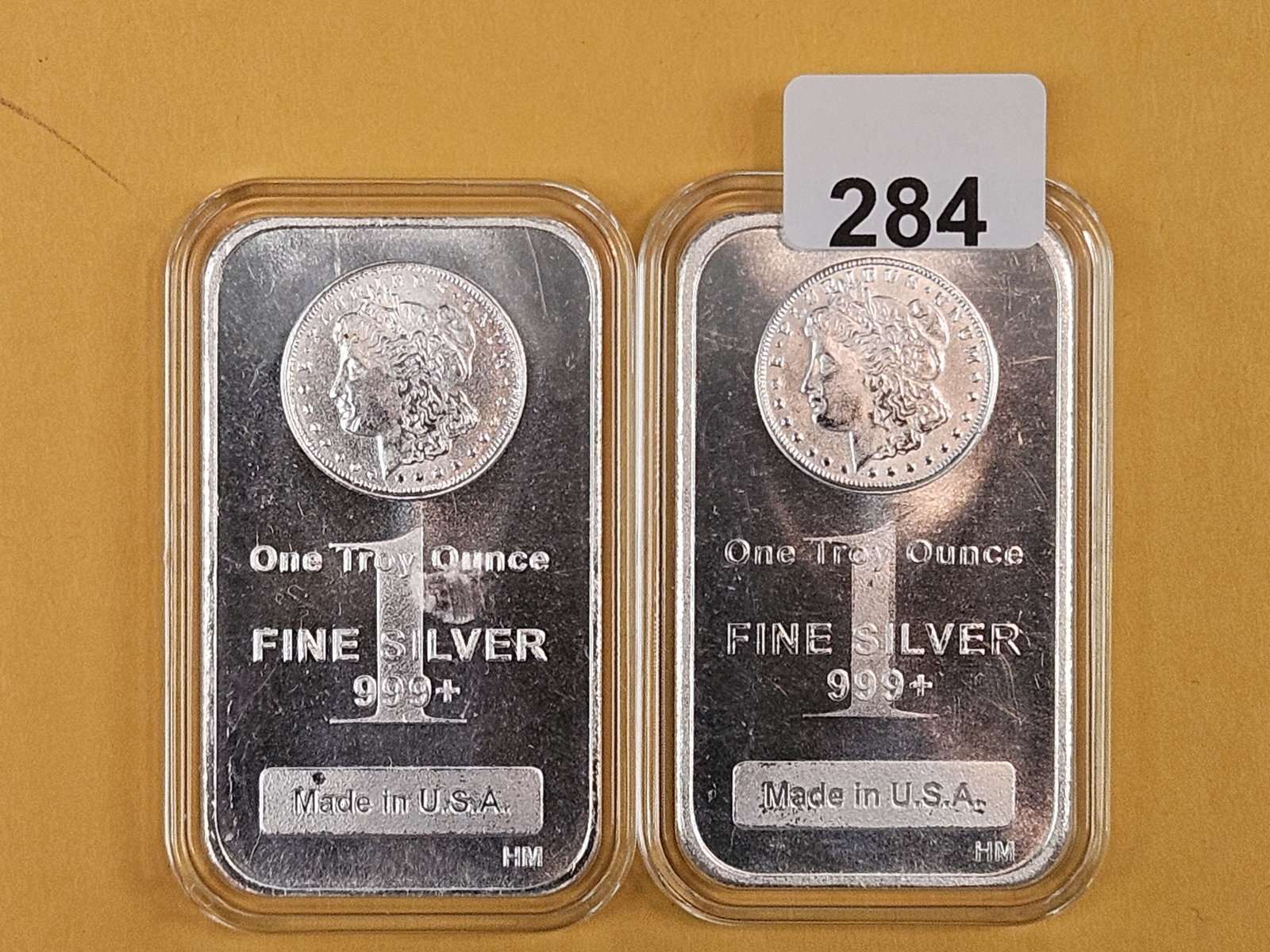 Two 1-Troy ounce .999 fine silver art bars: Morgan motif