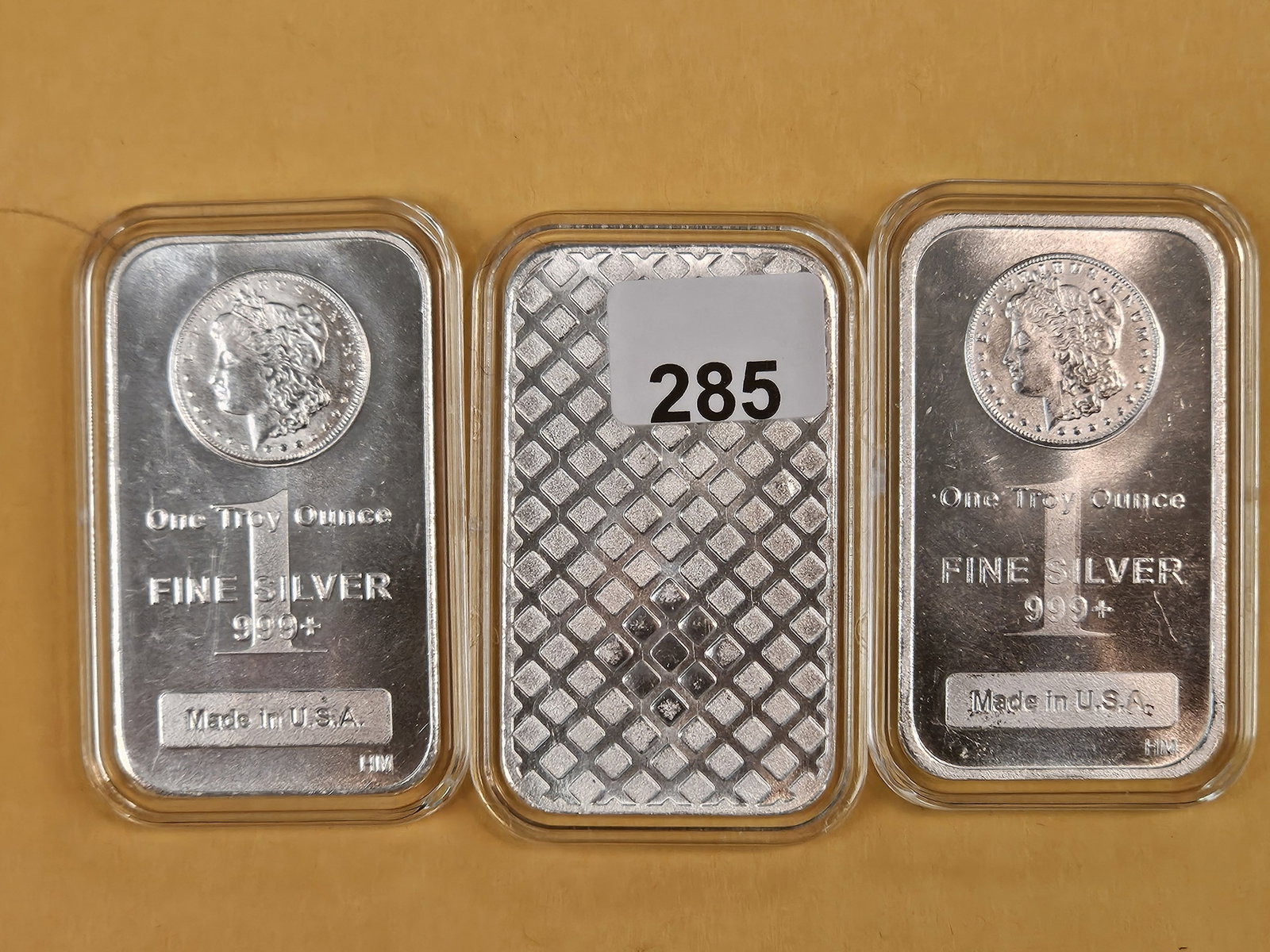 Three 1-Troy ounce .999 fine silver art bars: Morgan motif