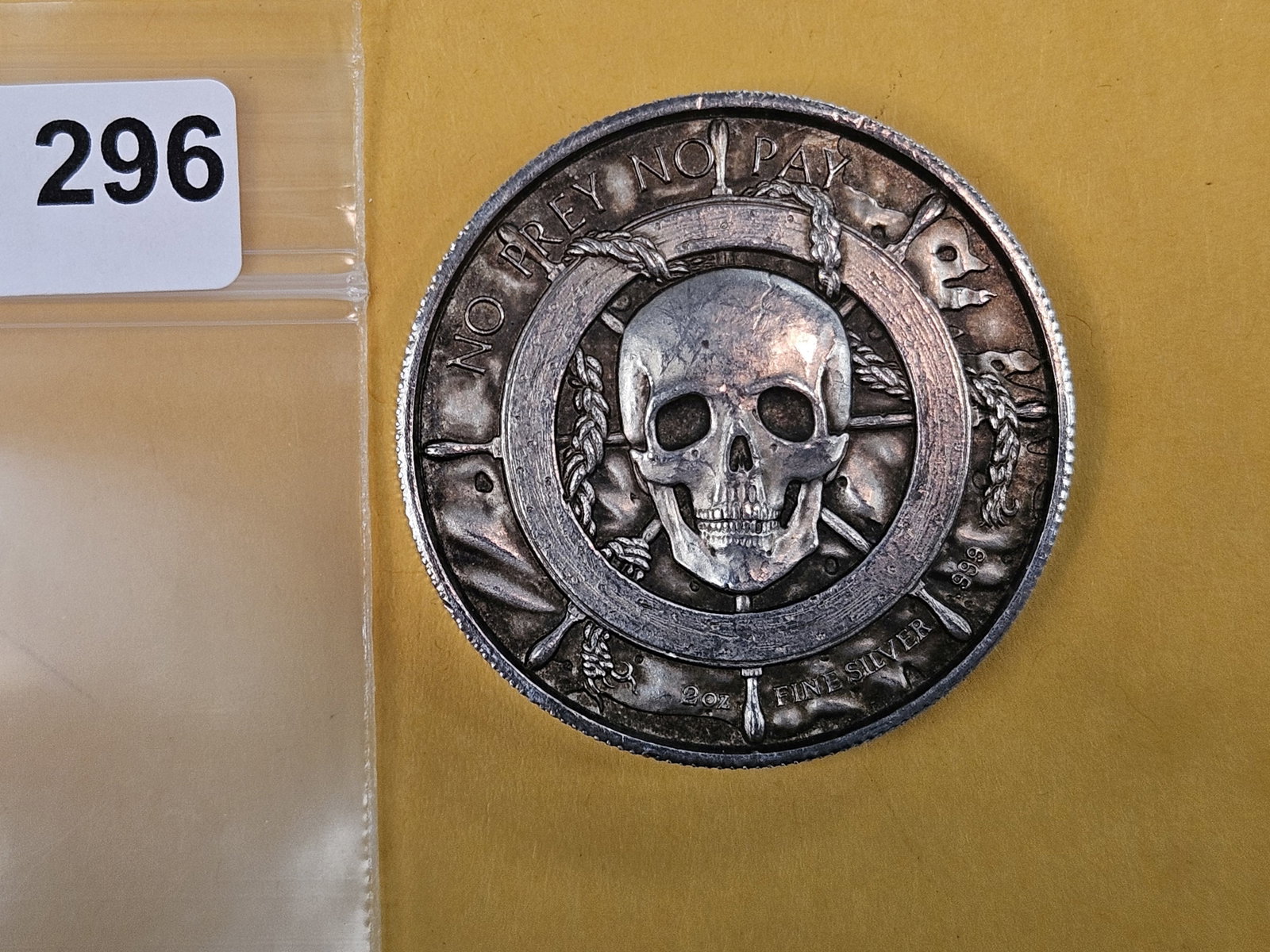 TWO troy ounce .999 fine silver art round: No Prey No Pay