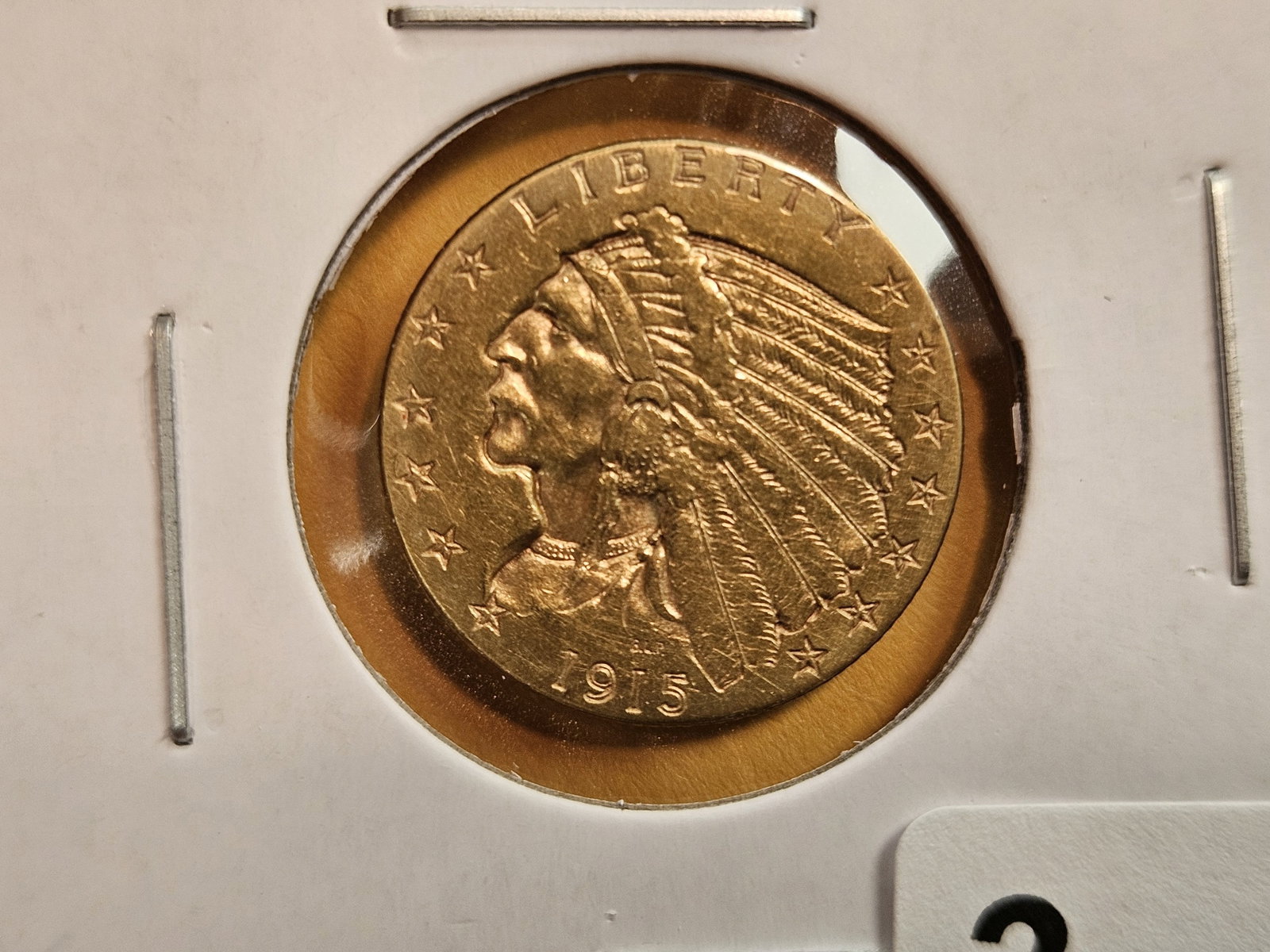 GOLD! Brilliant 1915 Gold Indian Head $2.5 Dollars: Quarter Eagle