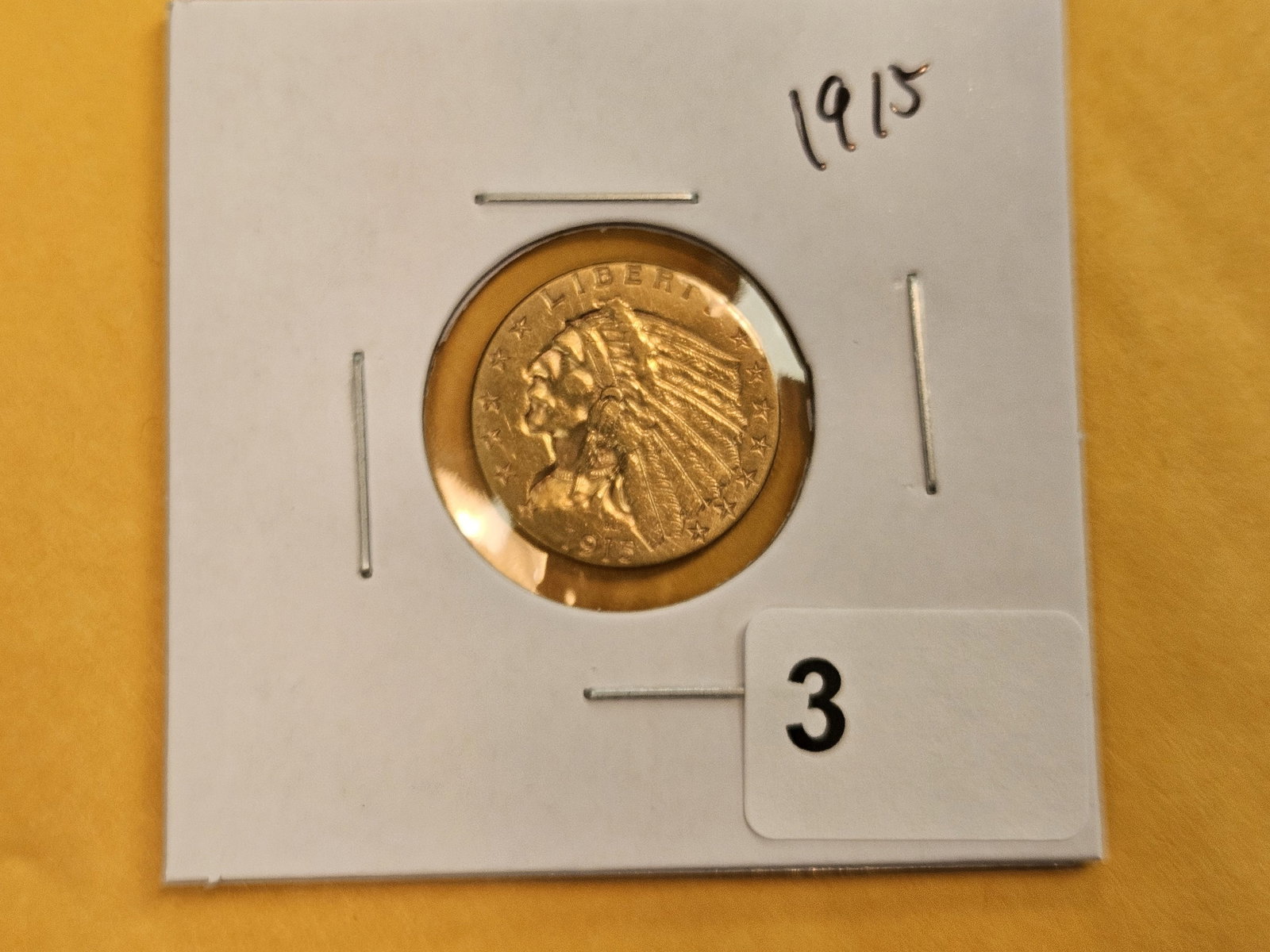 GOLD! Brilliant 1915 Gold Indian Head $2.5 Dollars - 2